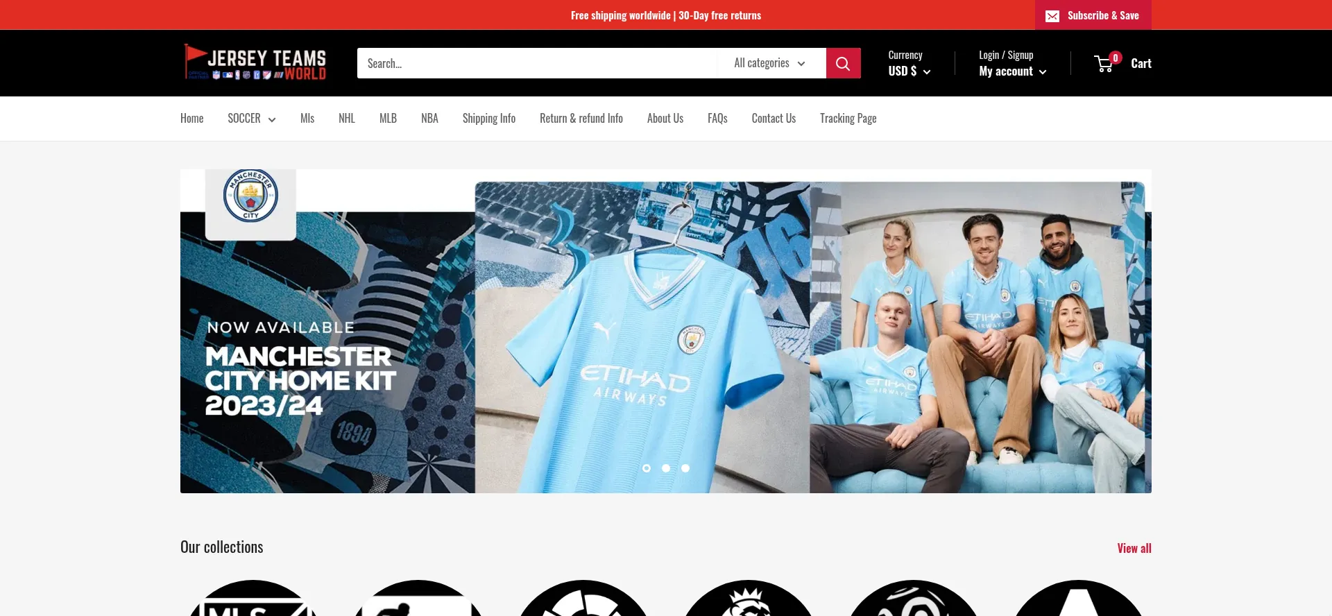Website screenshot of Jerseyteamsworld.com