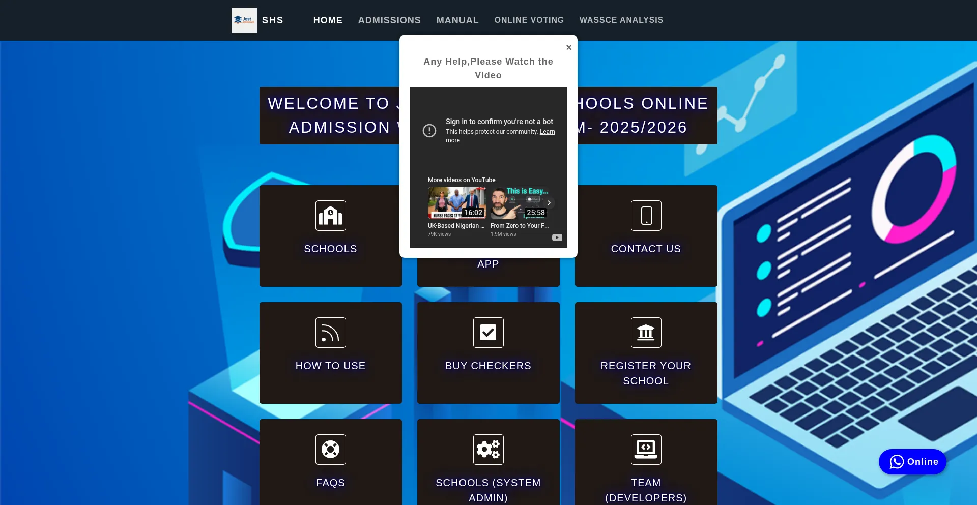 Website screenshot of Jestadmissions.com