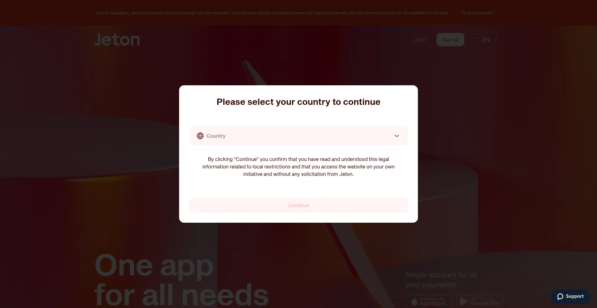 Website screenshot of Jeton-app.com