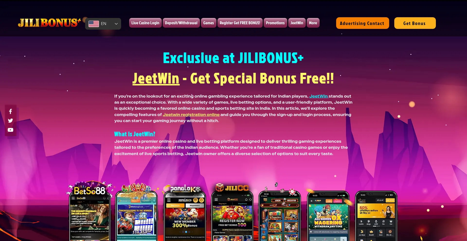 Website screenshot of Jilibonus.com