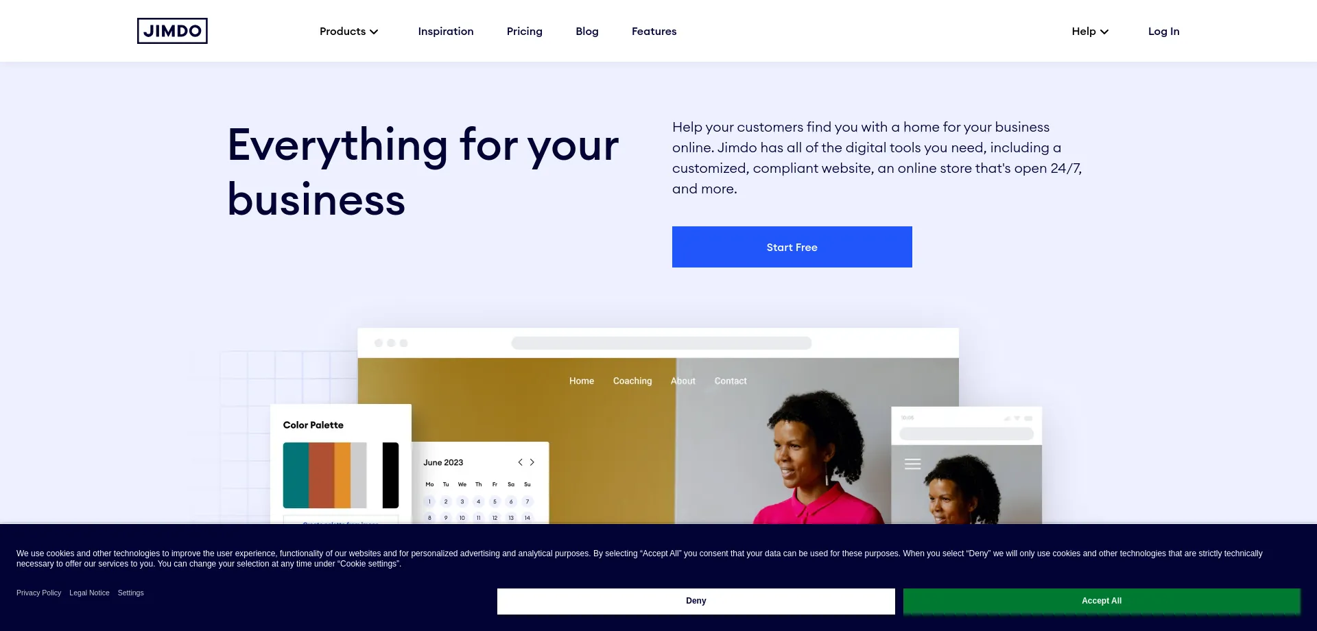 Website screenshot of Jimdo.com