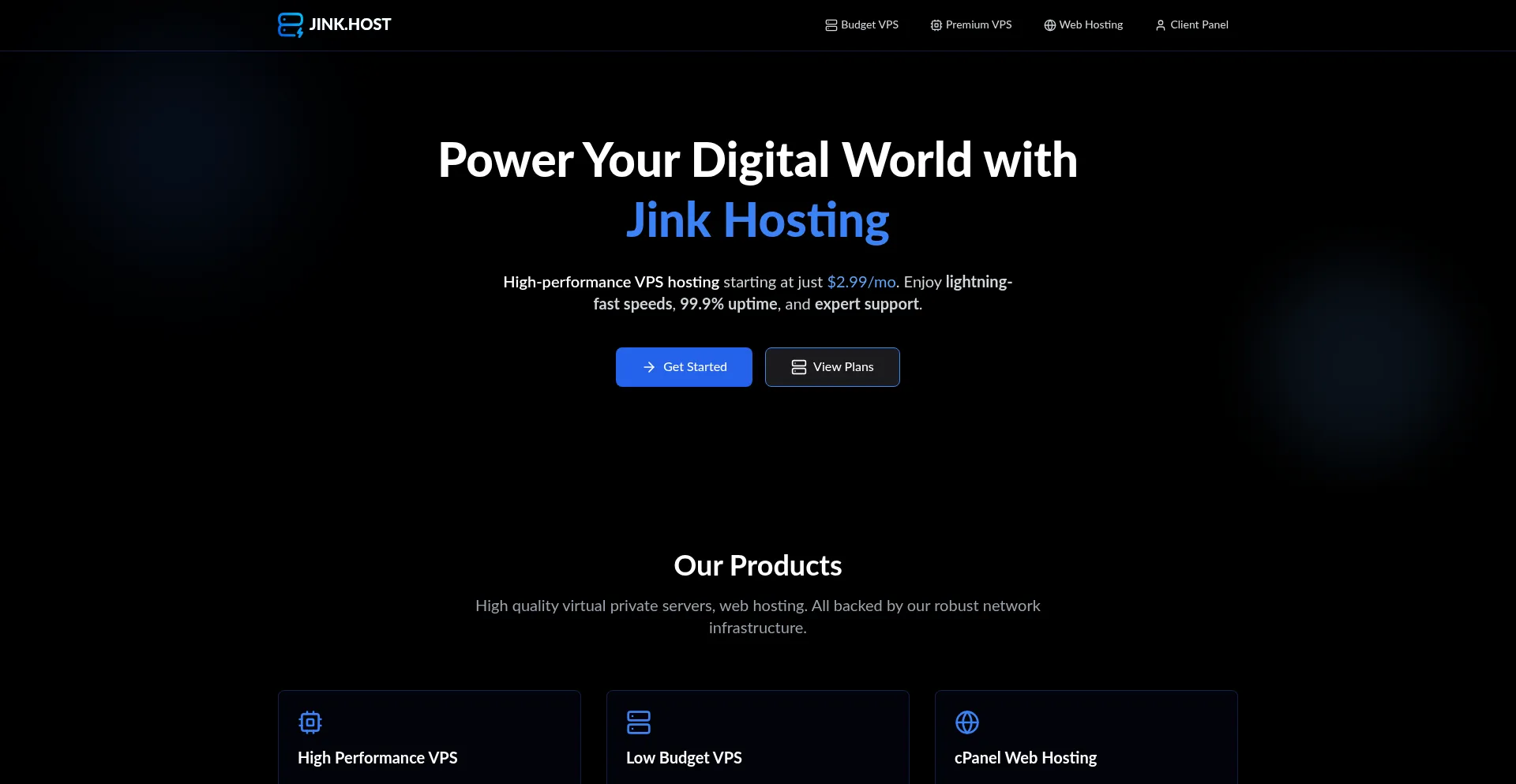 Website screenshot of Jink.host