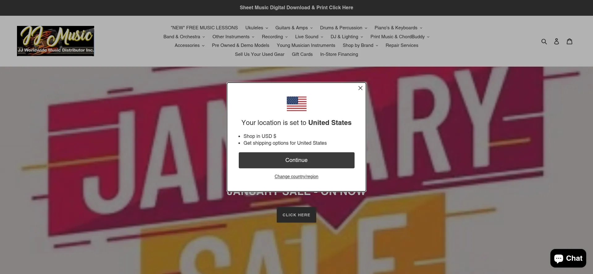 Website screenshot of Jjmusicsales.com