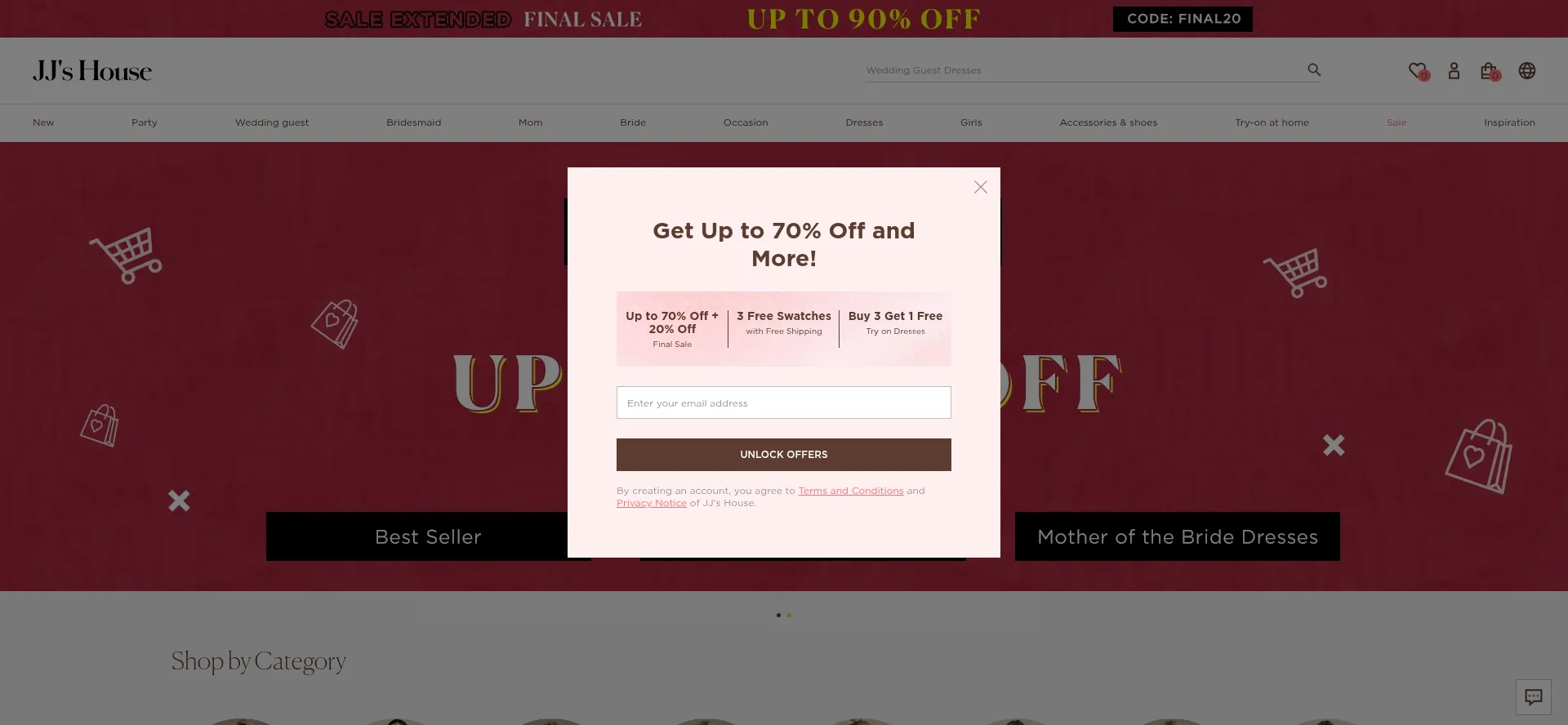 Website screenshot of Jjshouse.com