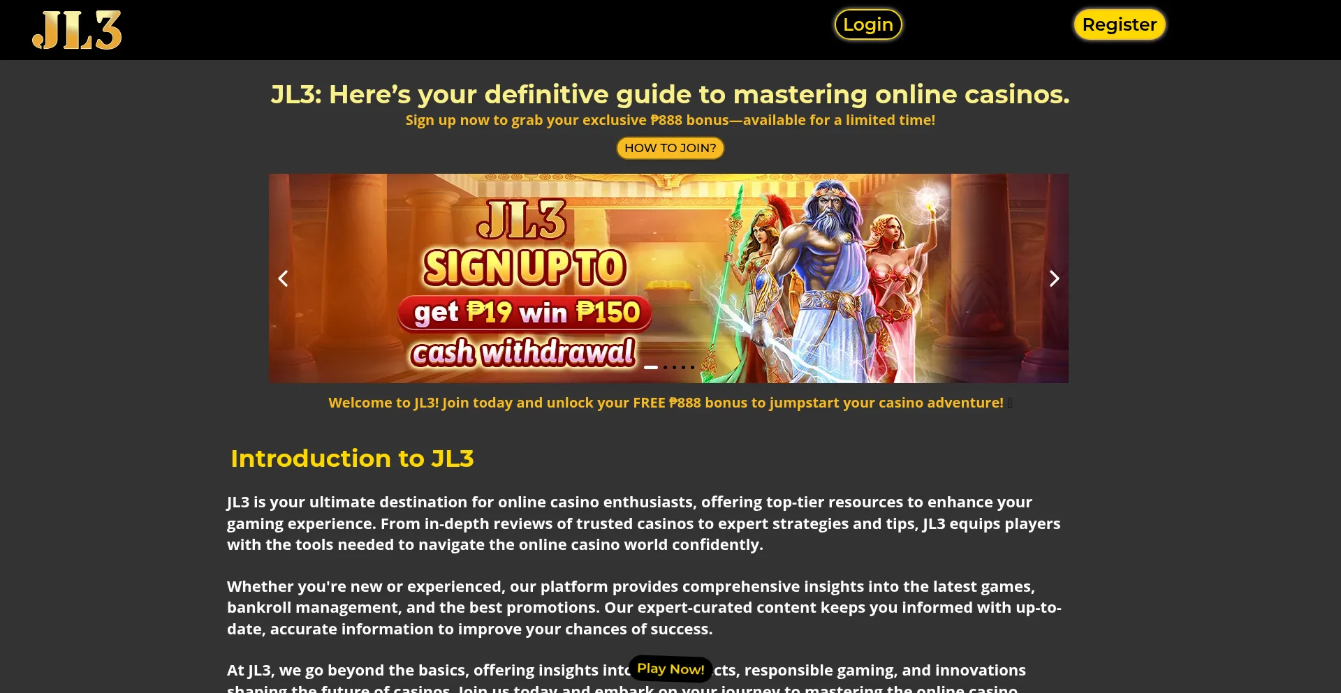 Website screenshot of Jl3.casino