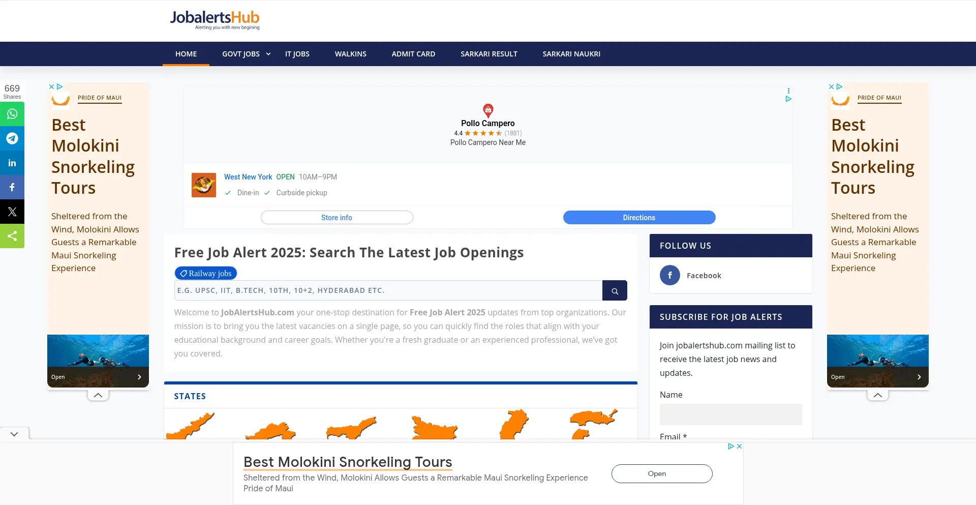 Website screenshot of Jobalertshub.com