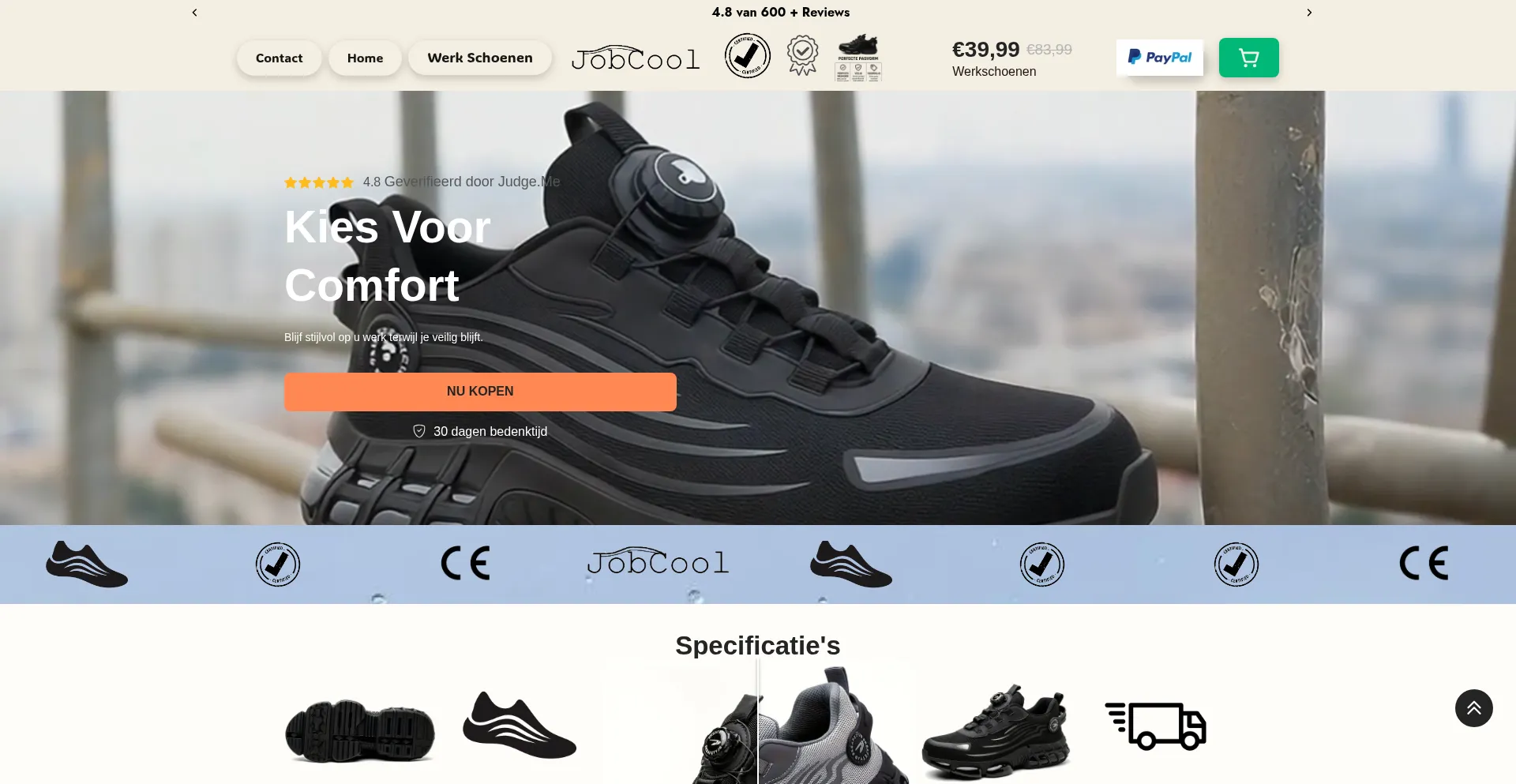 Website screenshot of Jobcool.store