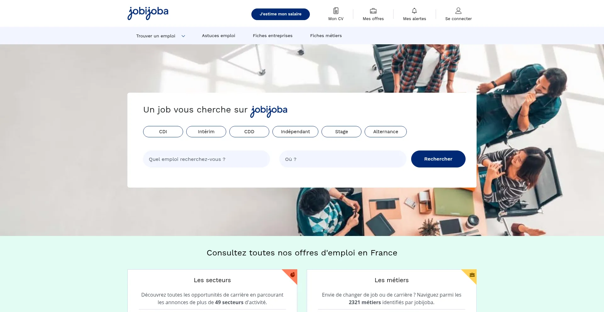 Website screenshot of Jobijoba.com