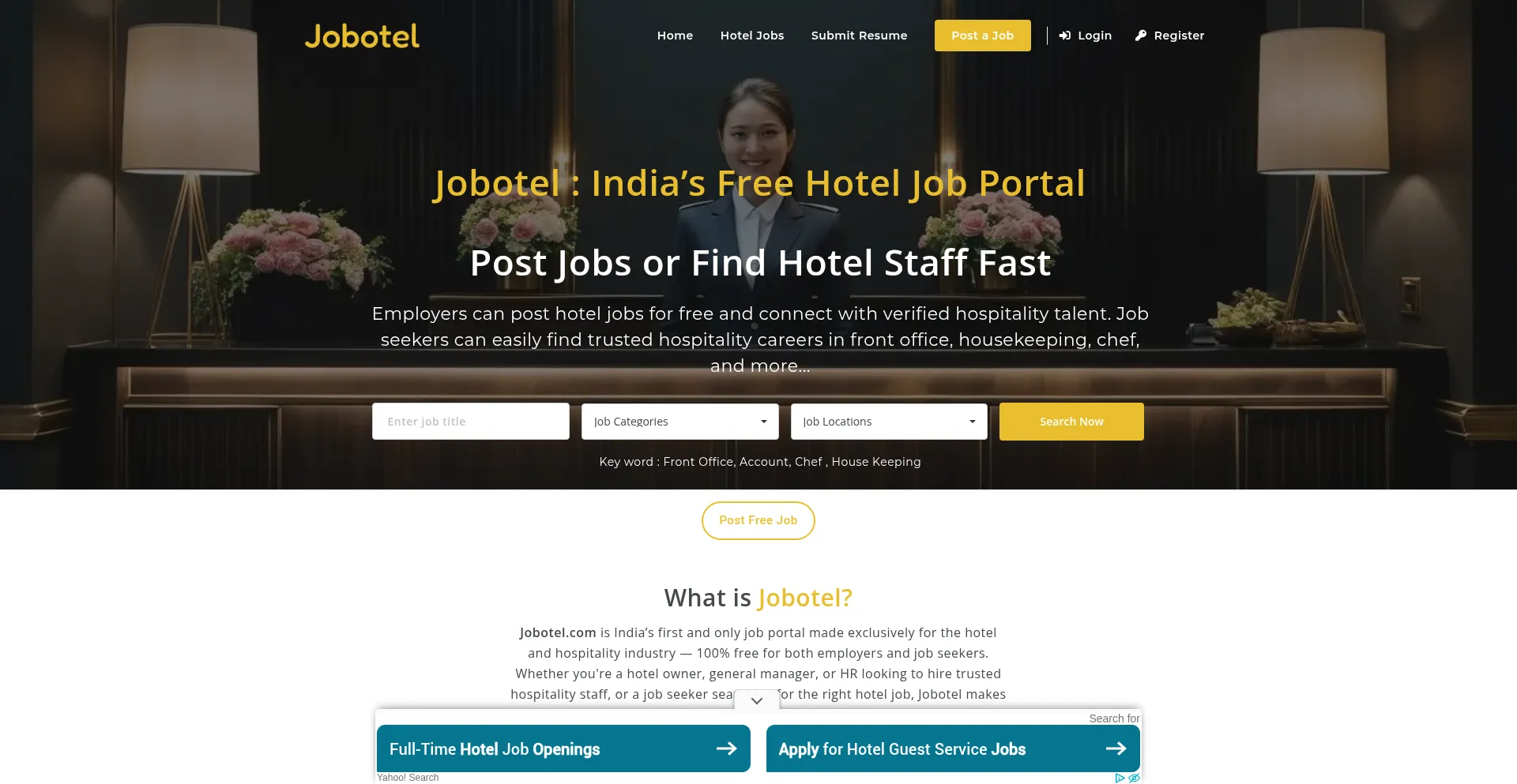 Website screenshot of Jobotel.com