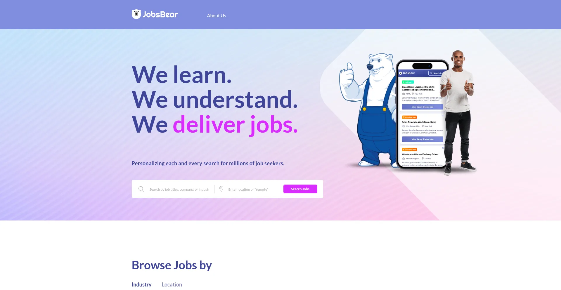 Website screenshot of Jobs-bear.co