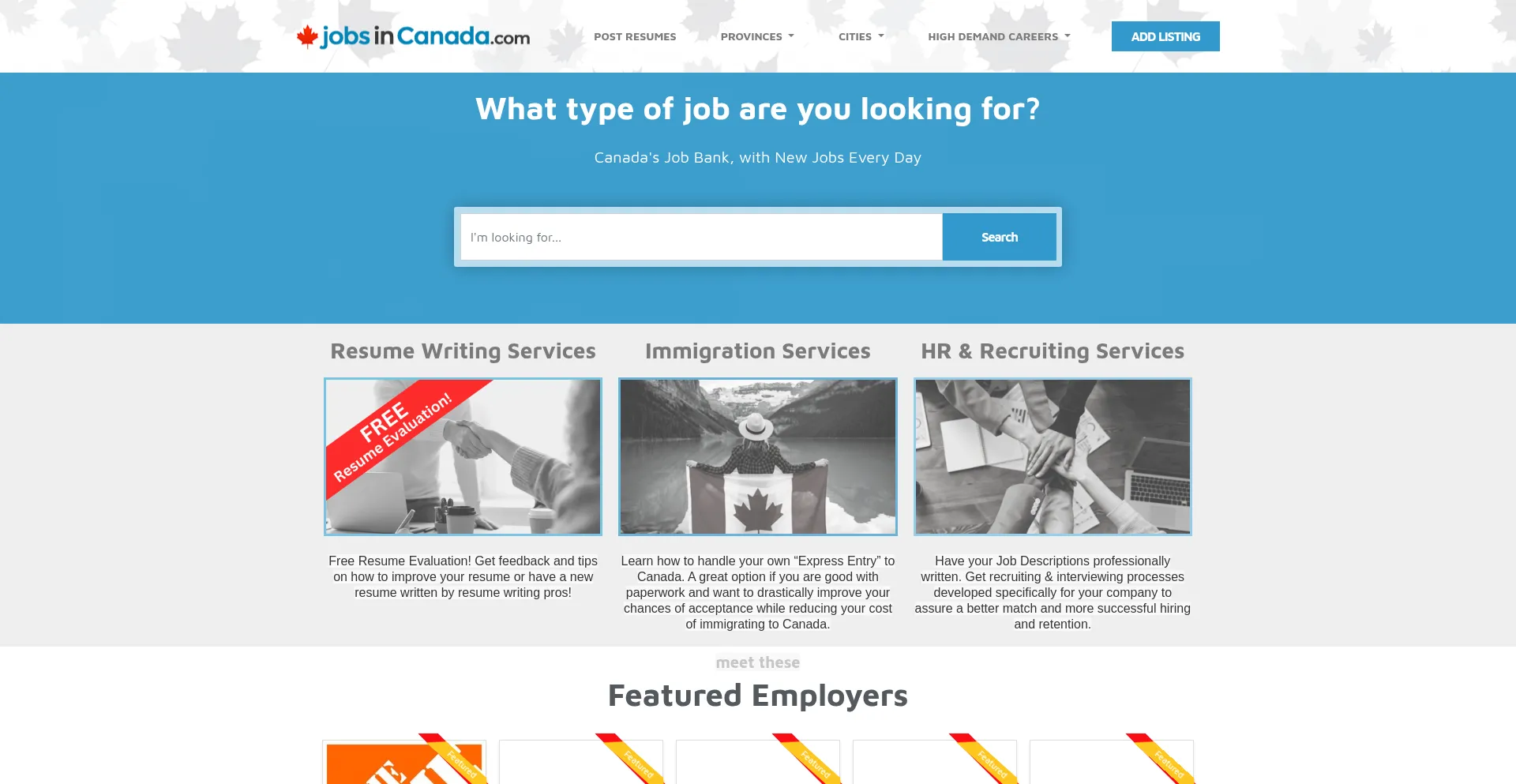 Website screenshot of Jobsincanada.com
