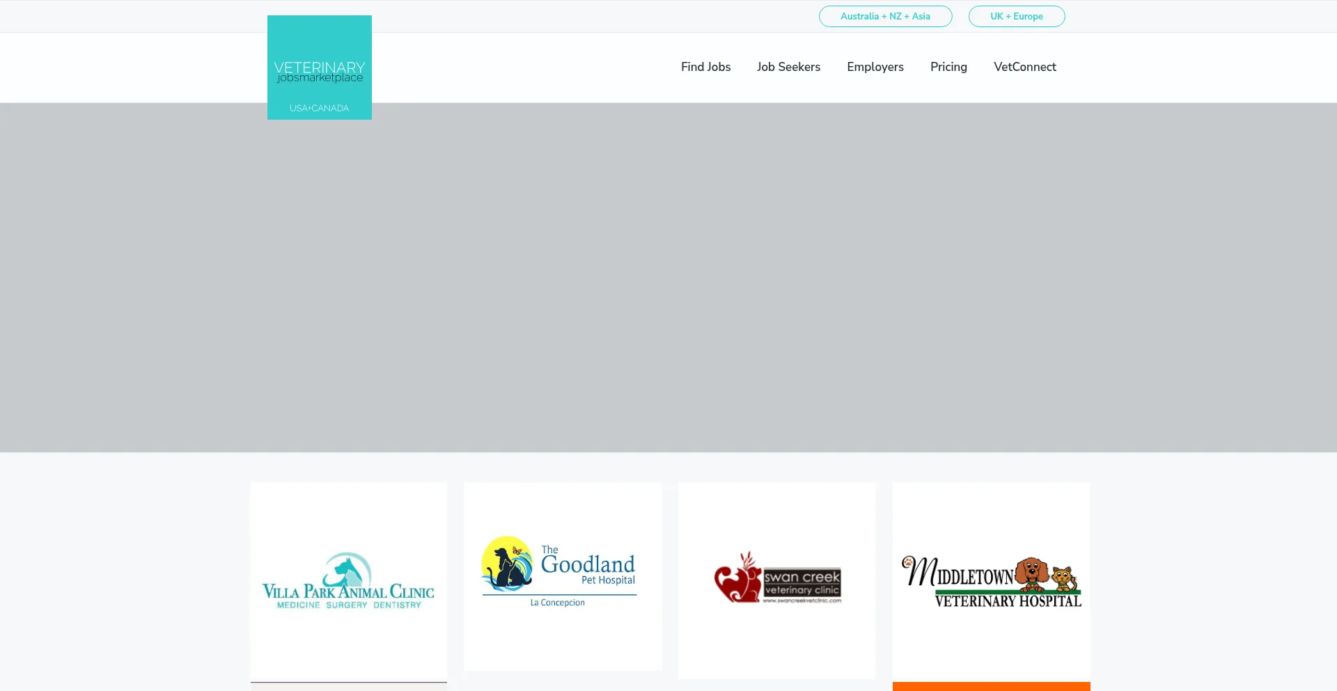 Website screenshot of Jobsmarketplaceveterinary.com