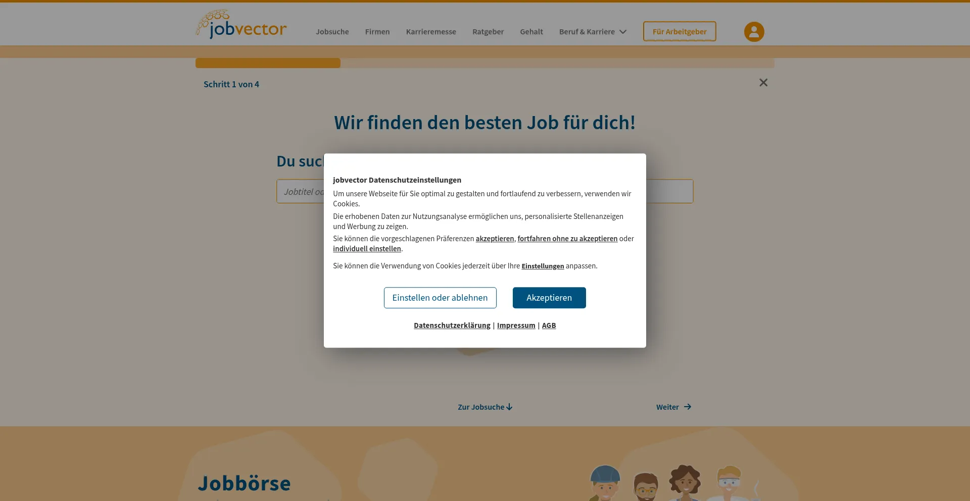 Website screenshot of Jobvector.de