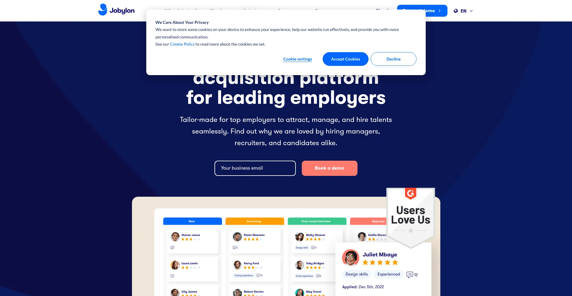 Website screenshot of Jobylon.com