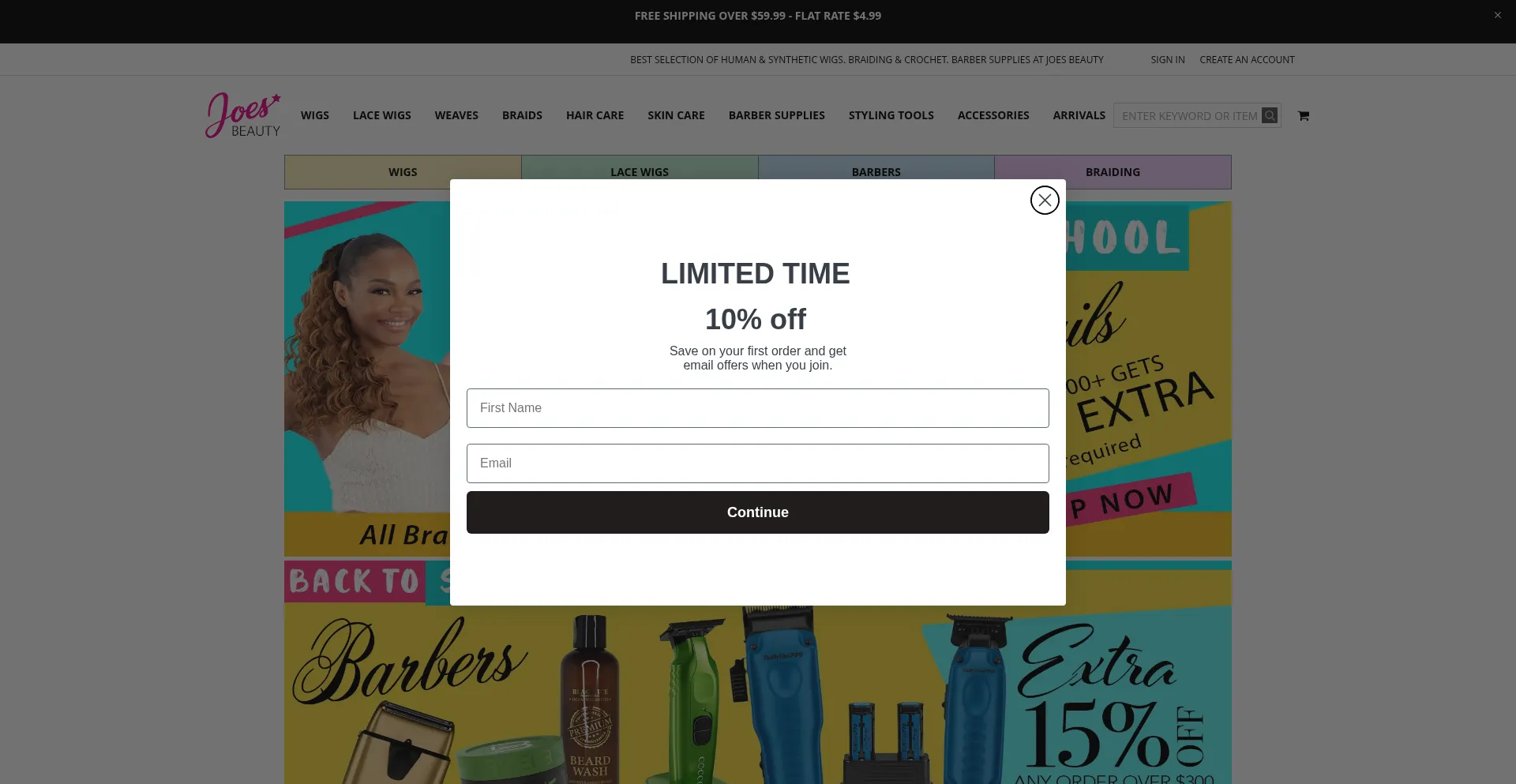 Website screenshot of Joesbeauty.com