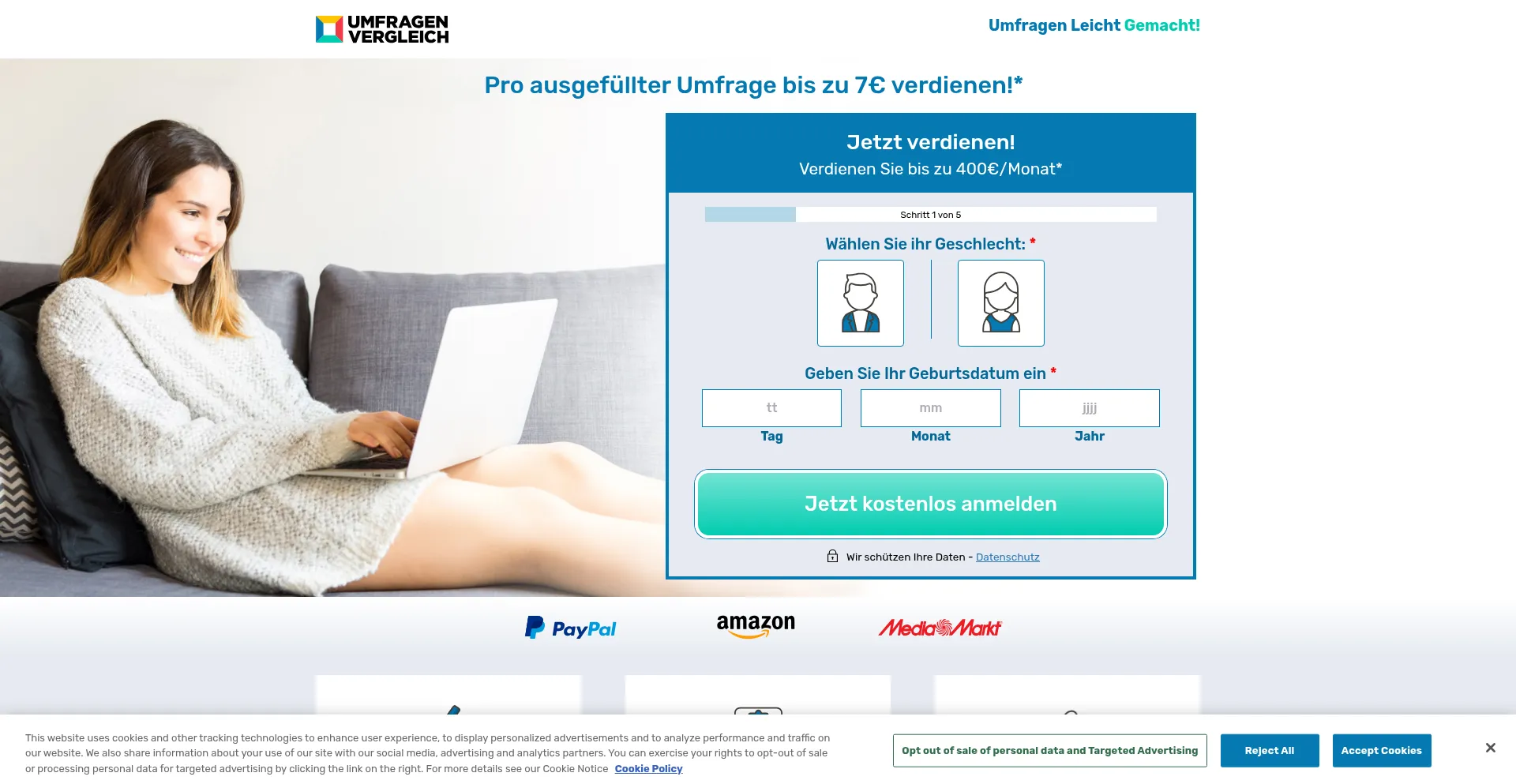 Website screenshot of Join.umfragenvergleich.de