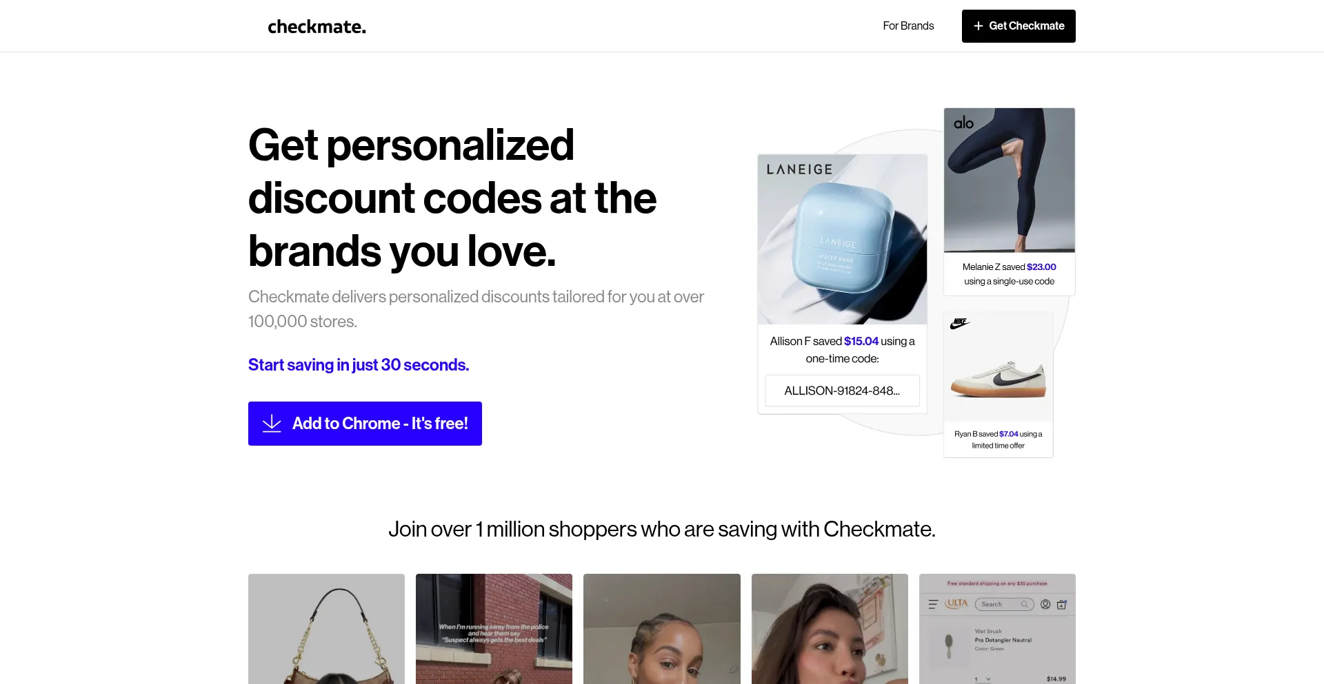 Website screenshot of Joincheckmate.com
