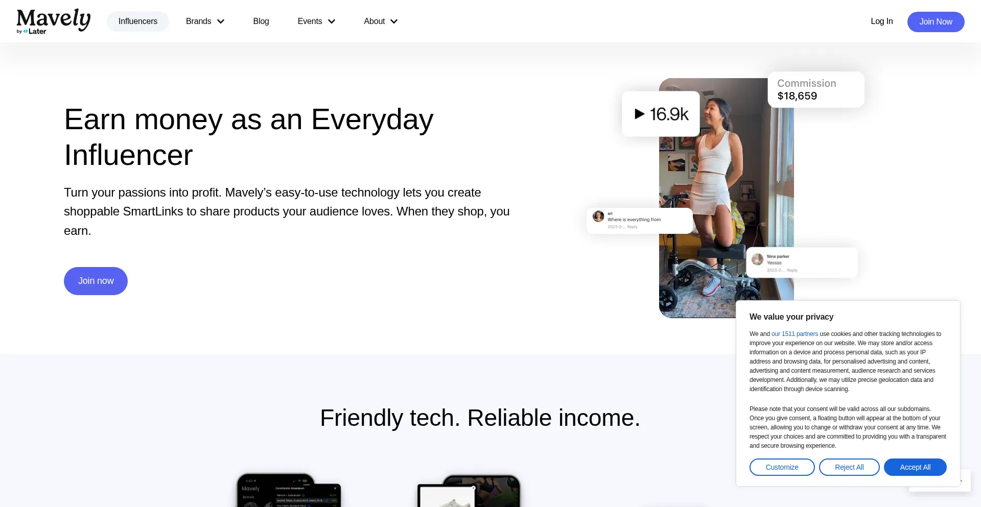Website screenshot of Joinmavely.com