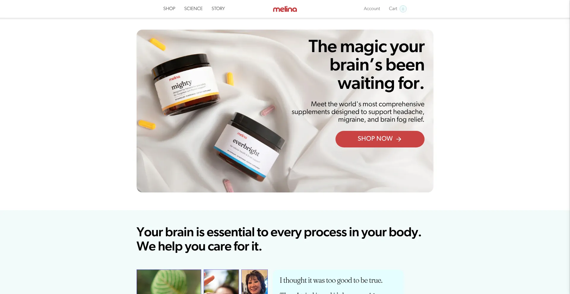Website screenshot of Joinmelina.com