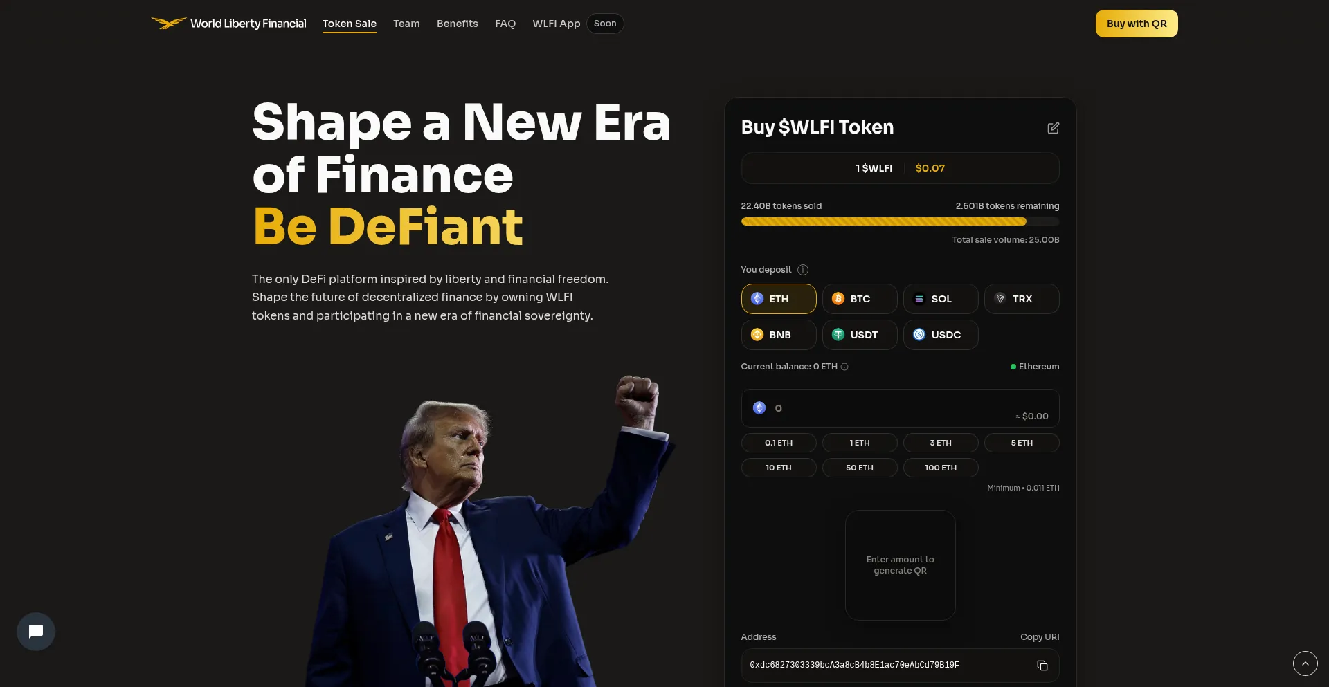 Website screenshot of Joinworldlibertyfi.com