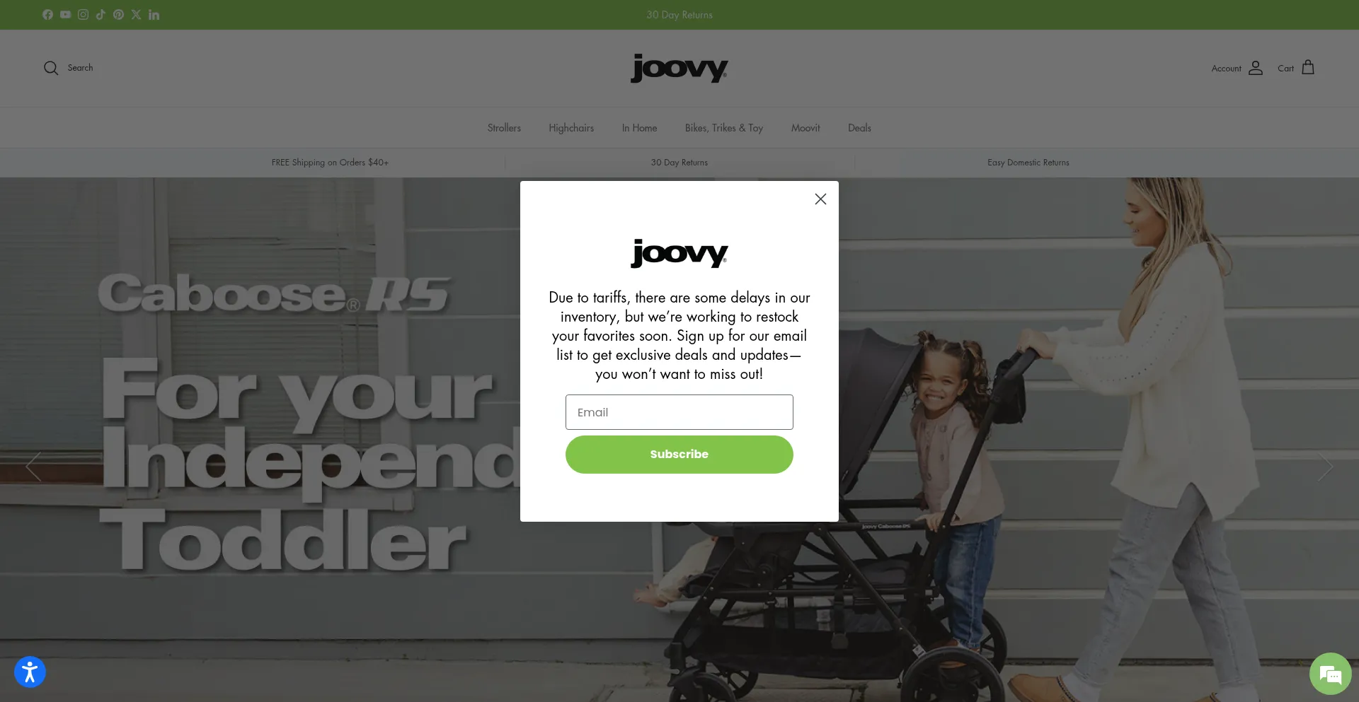 Website screenshot of Joovy.com