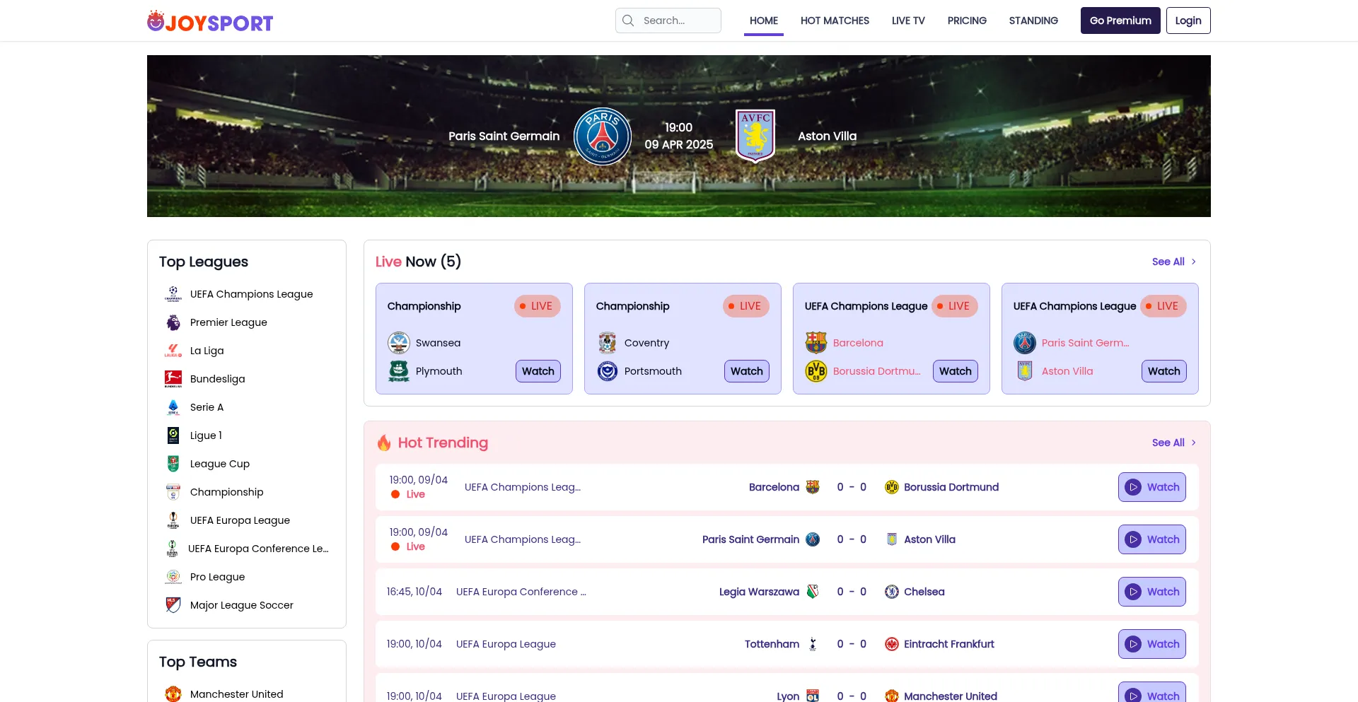 Website screenshot of Joysport.tv