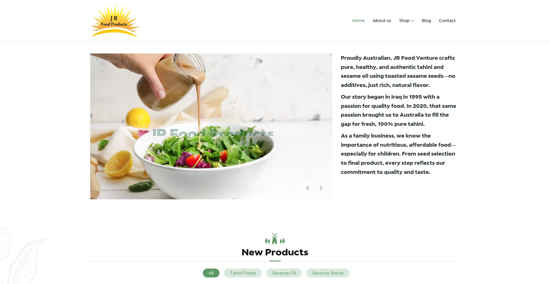 Website screenshot of Jrfoodproducts.com.au