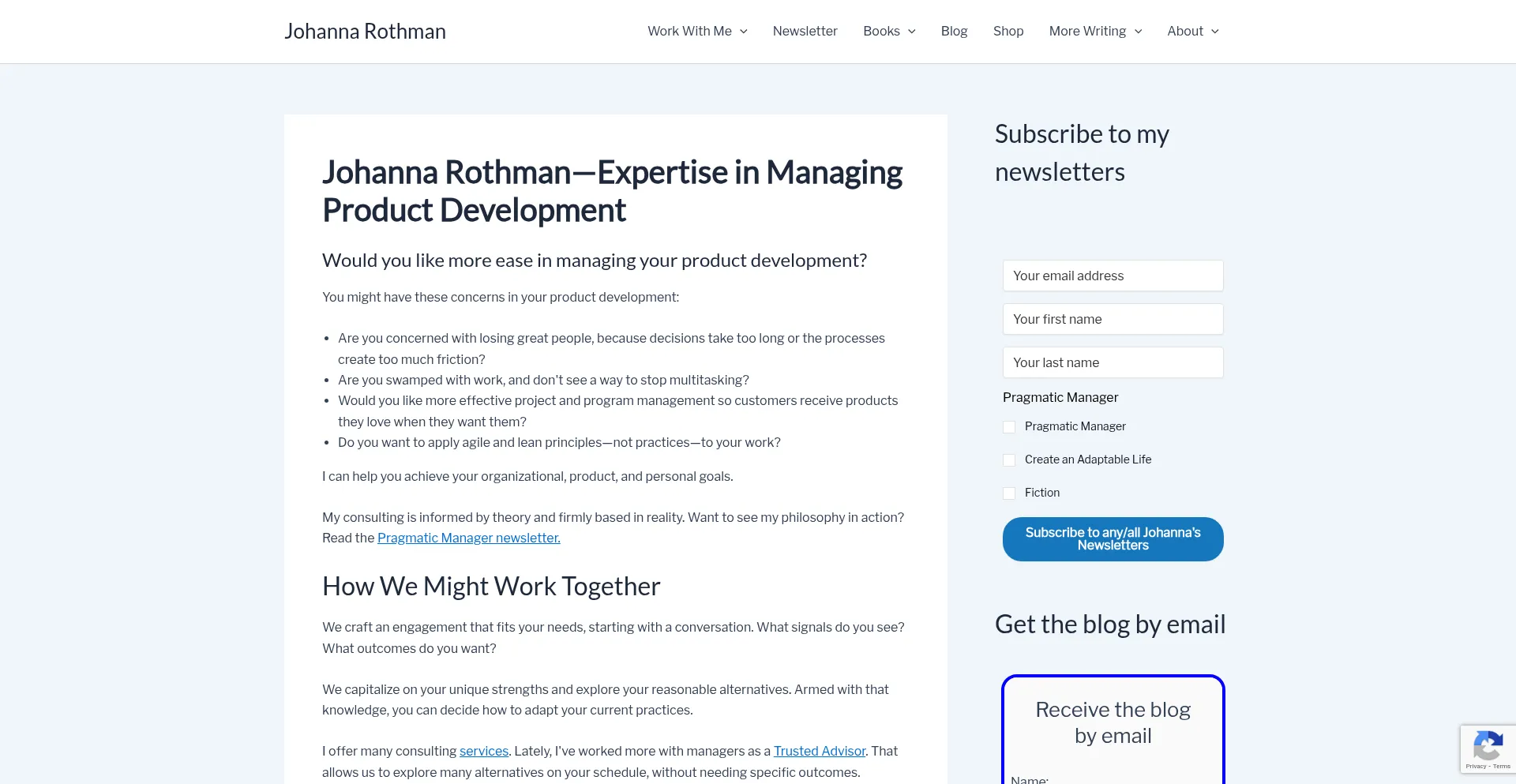 Website screenshot of Jrothman.com