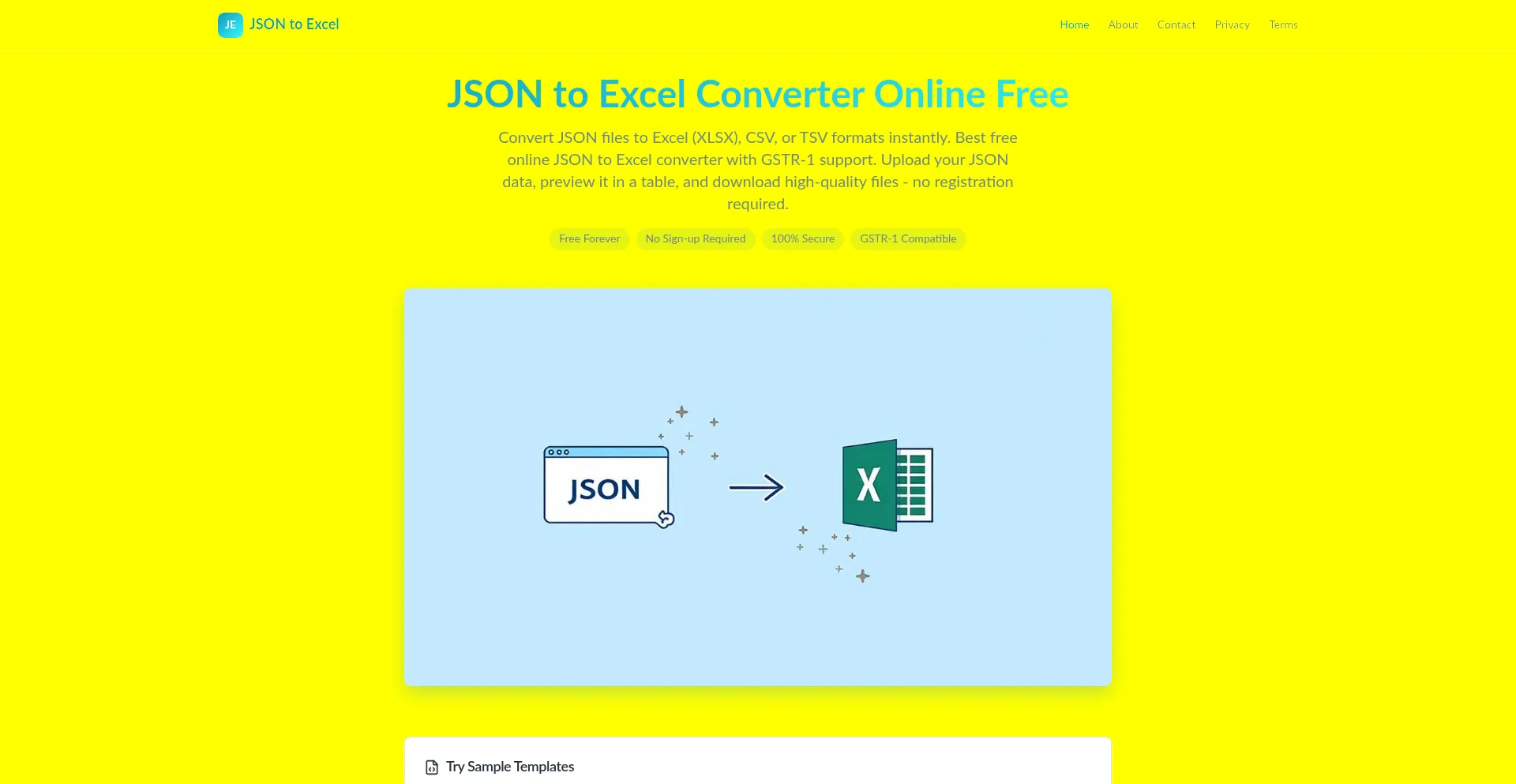 Website screenshot of Jsontoexcel.online