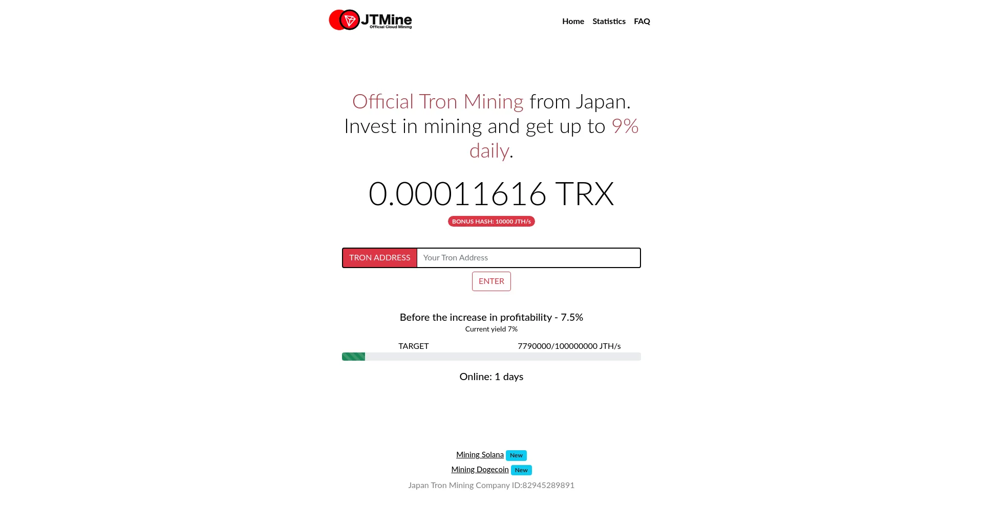 Website screenshot of Jtmine.com