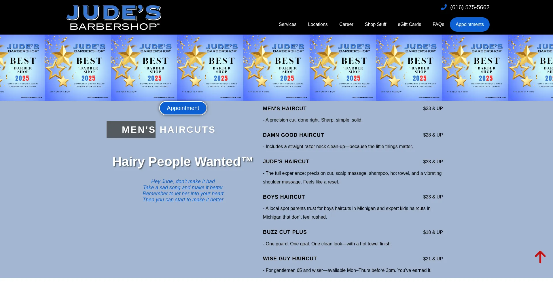 Website screenshot of Judesbarbershop.com