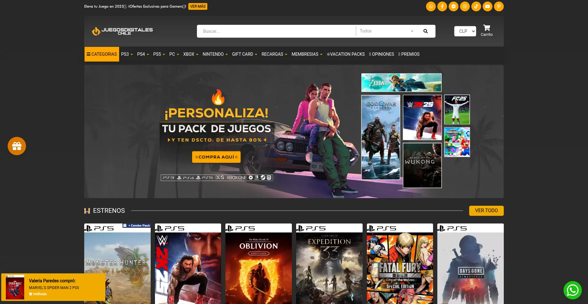 Website screenshot of Juegosdigitaleschile.com