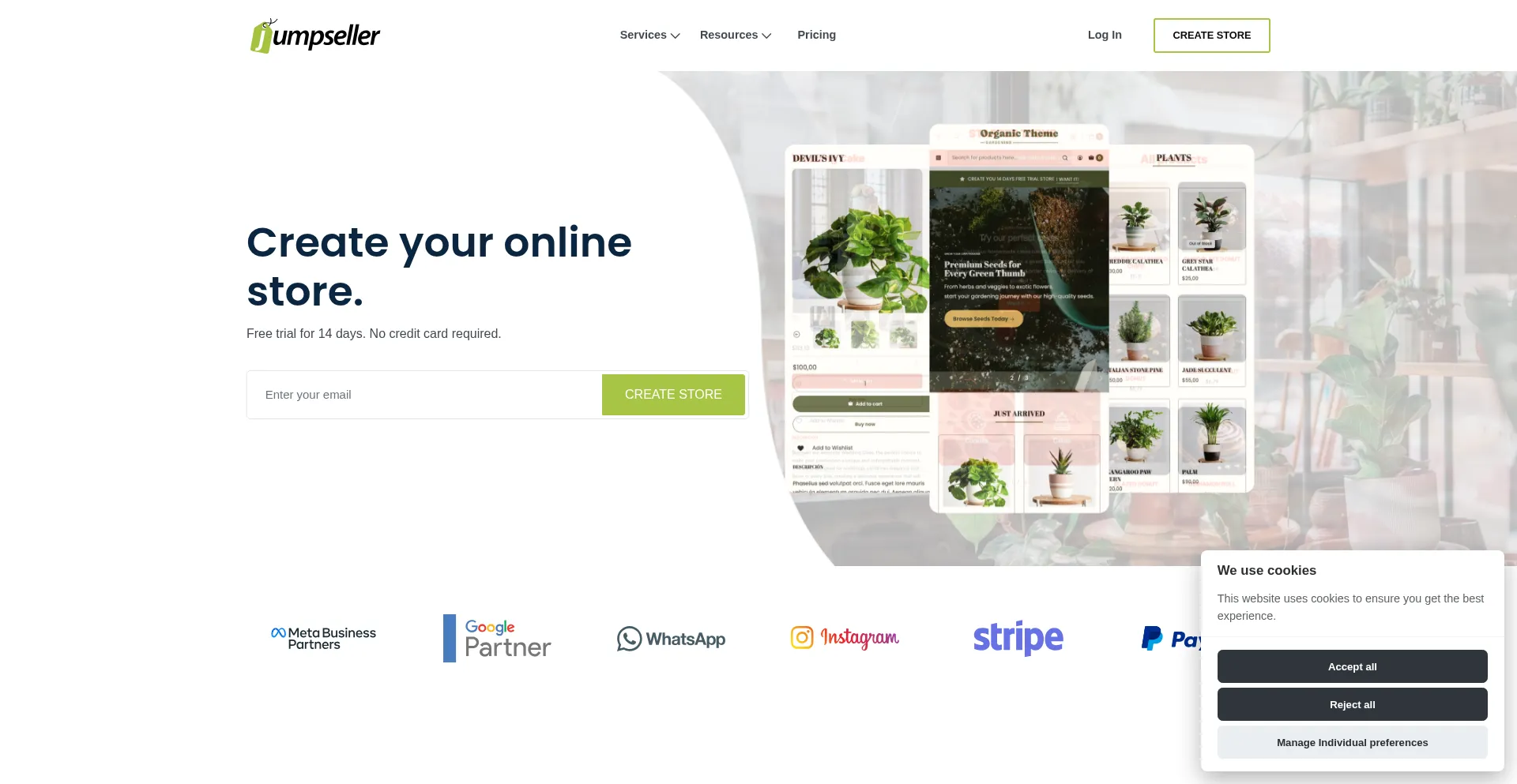 Website screenshot of Jumpseller.com
