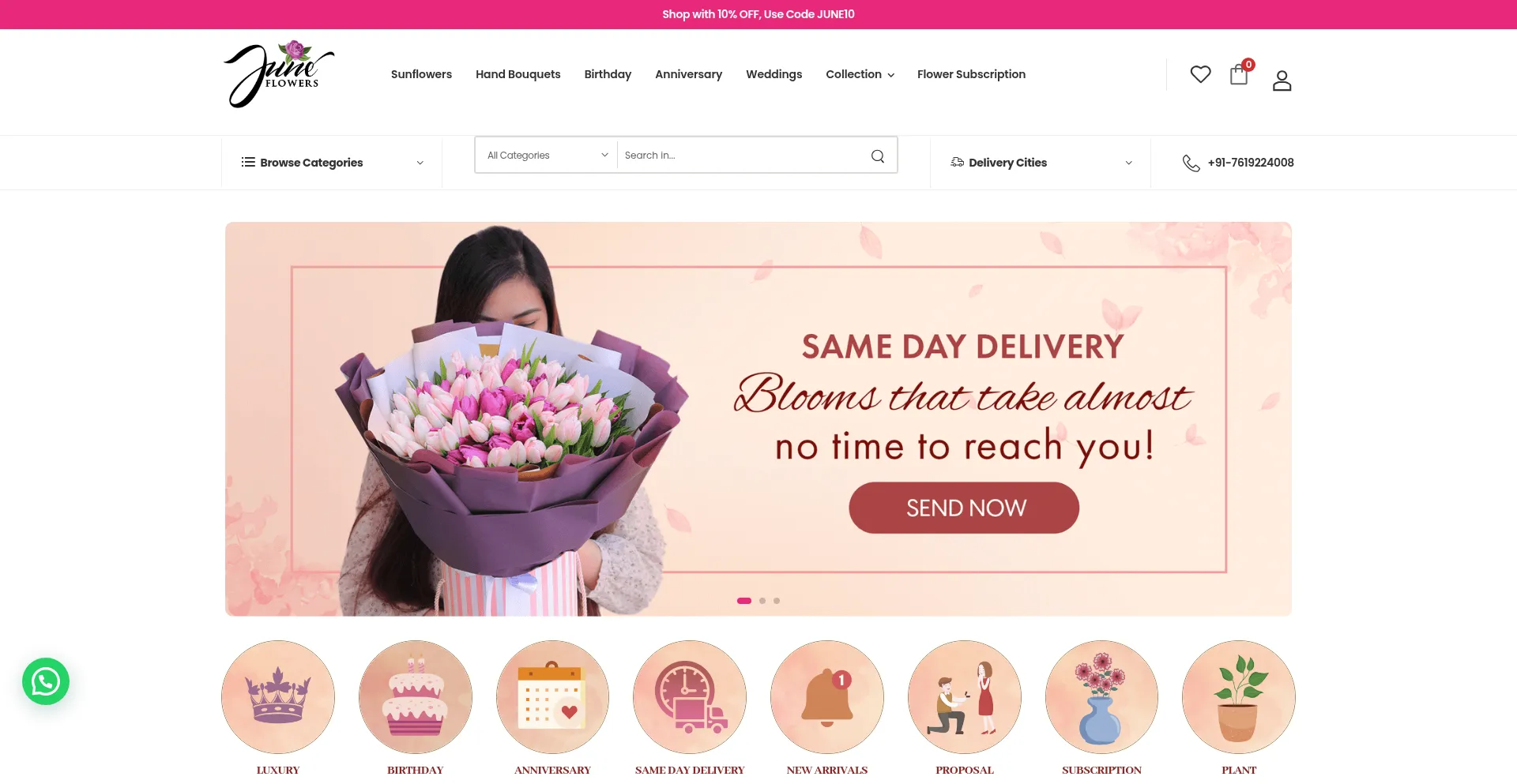 Website screenshot of Juneflowers.com