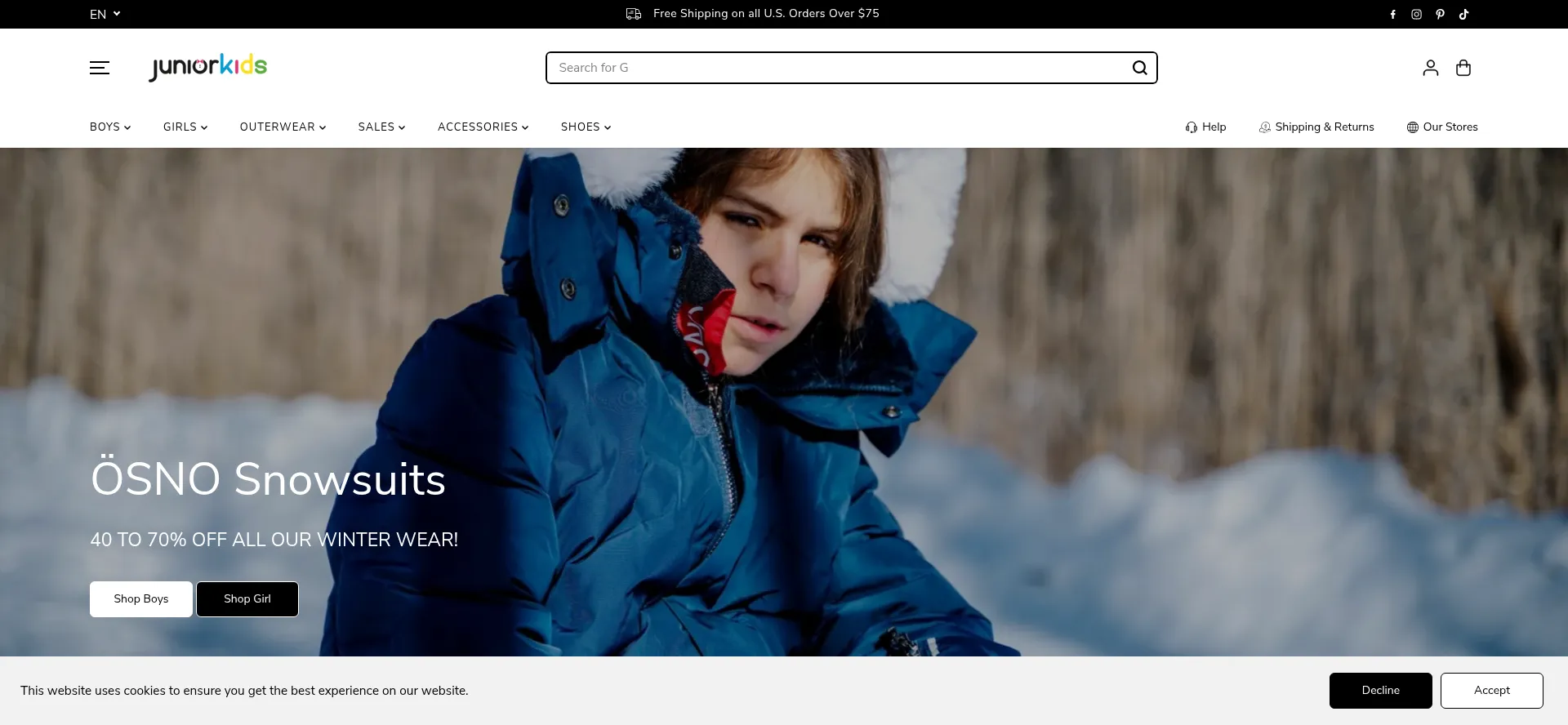 Website screenshot of Juniorkids.ca