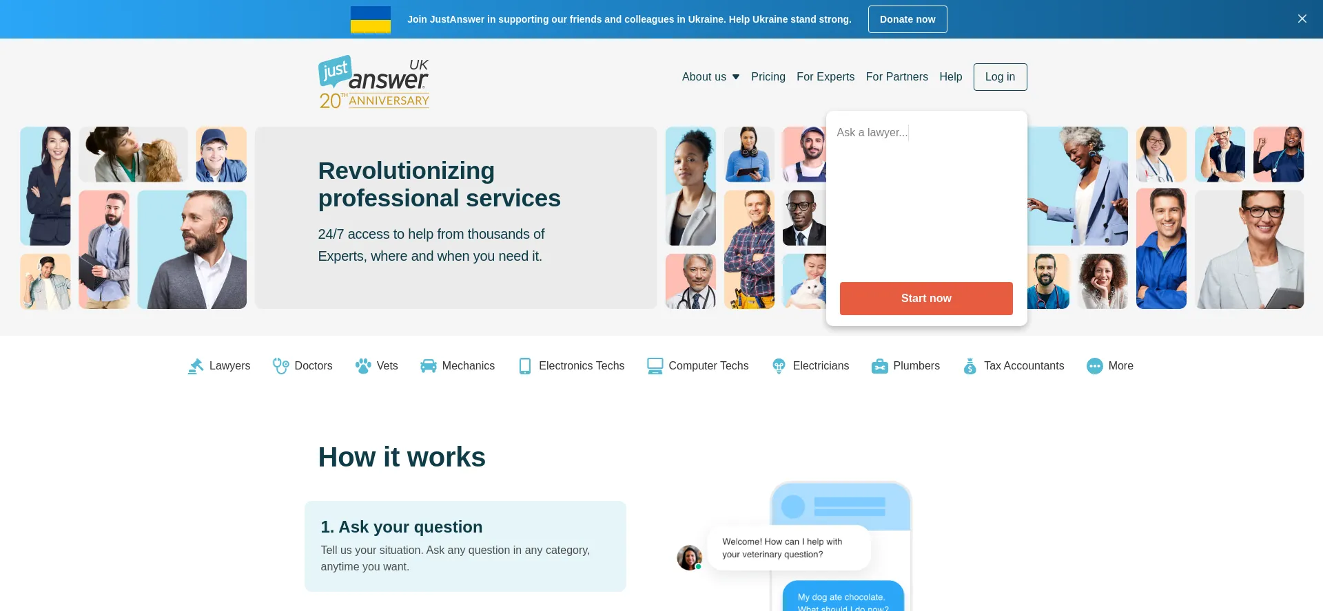 Website screenshot of Justanswer.co.uk