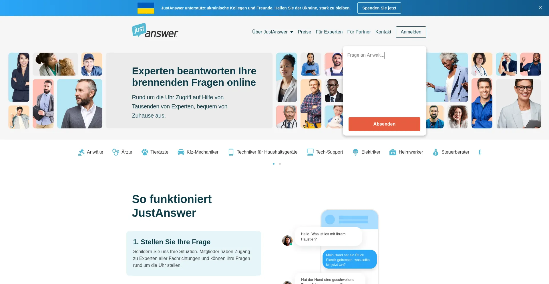 Justanswer.de Screenshot