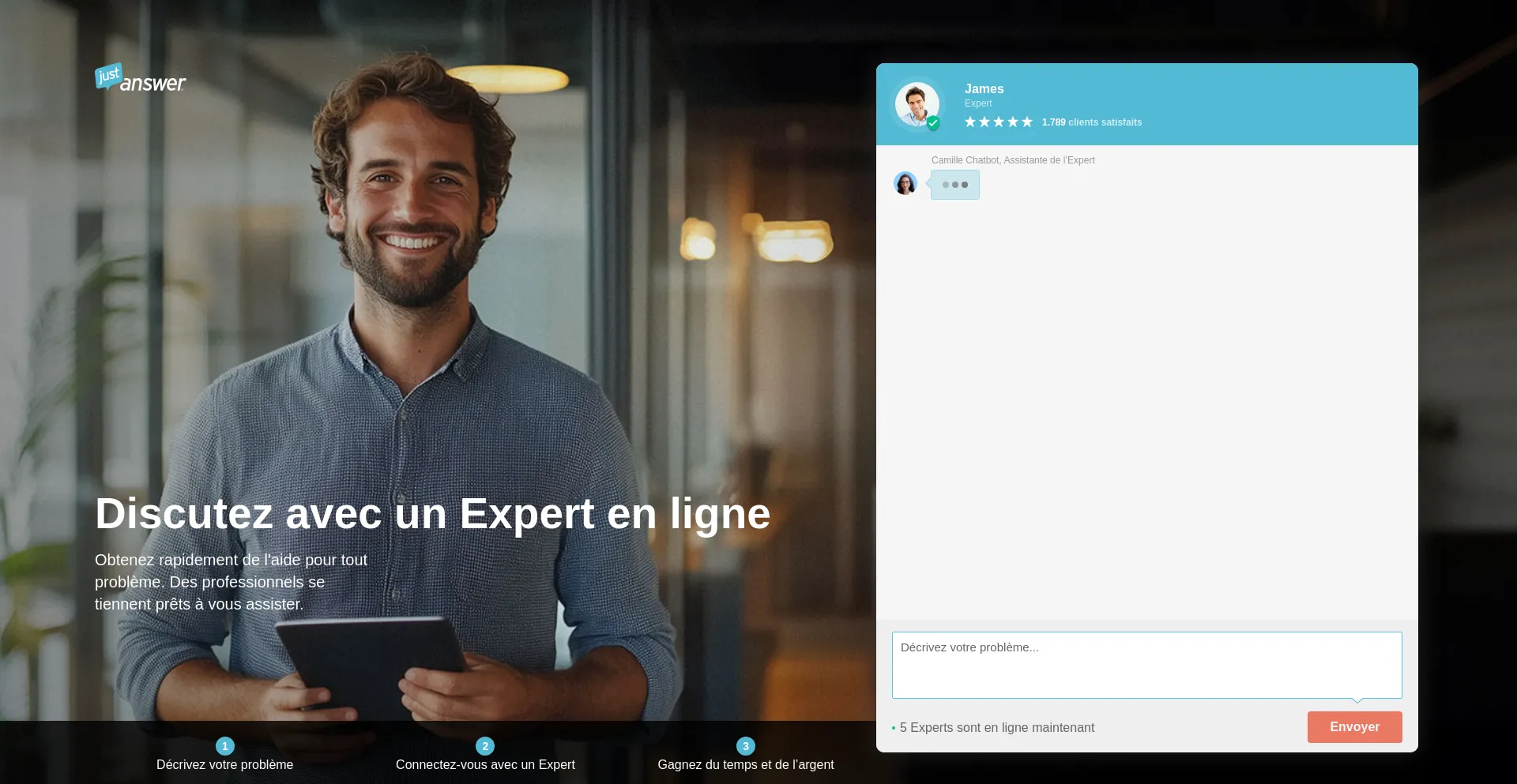 Website screenshot of Justanswer.fr