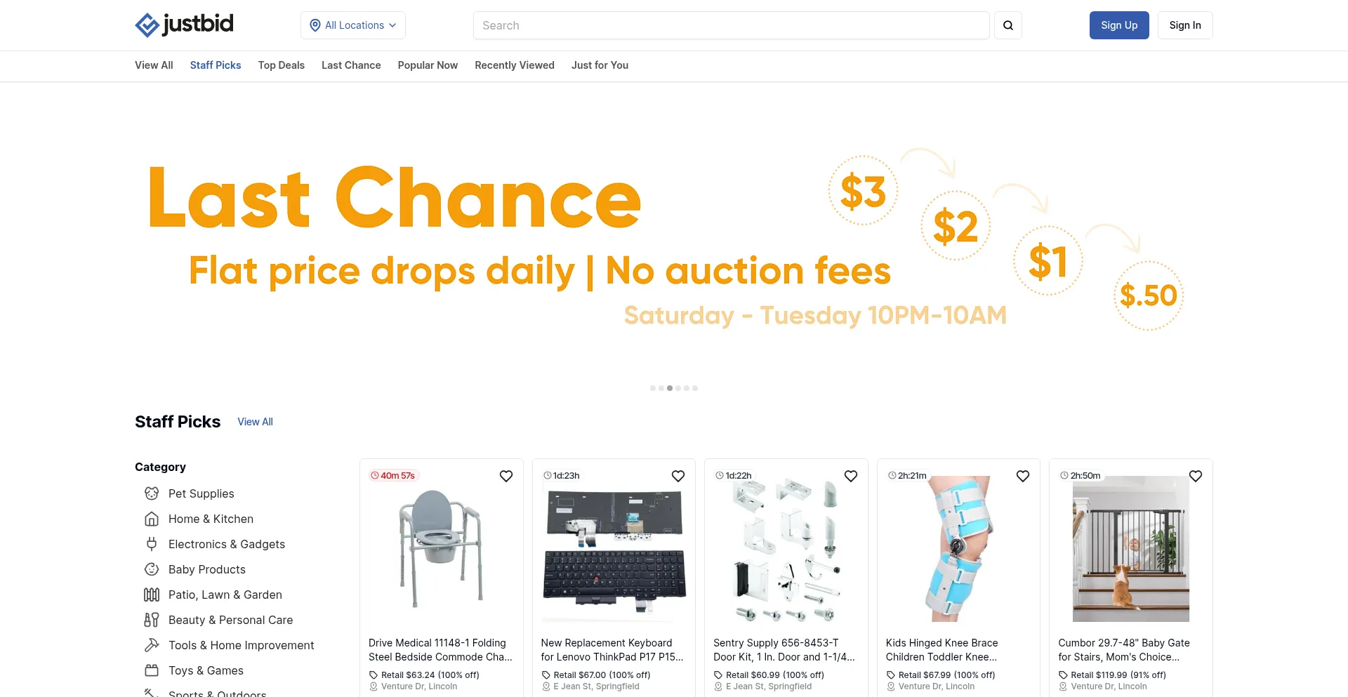 Website screenshot of Justbid.com