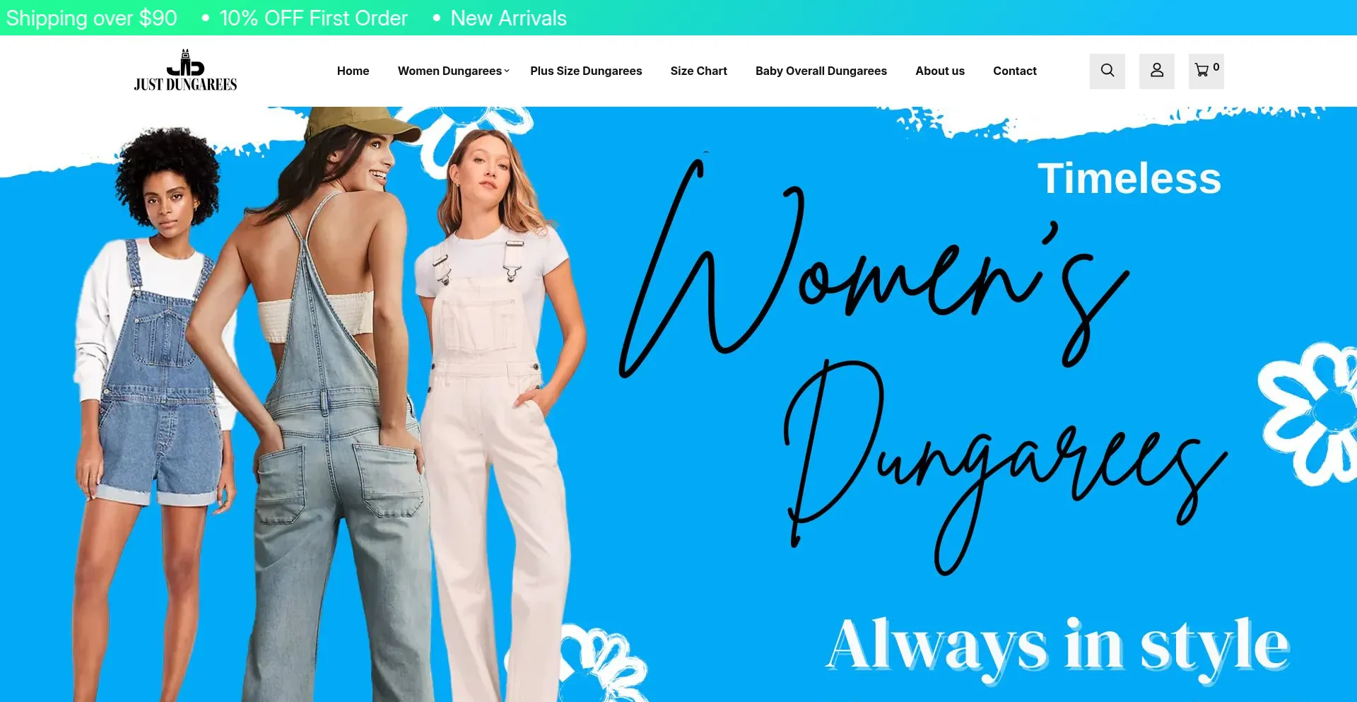 Website screenshot of Justdungarees.com