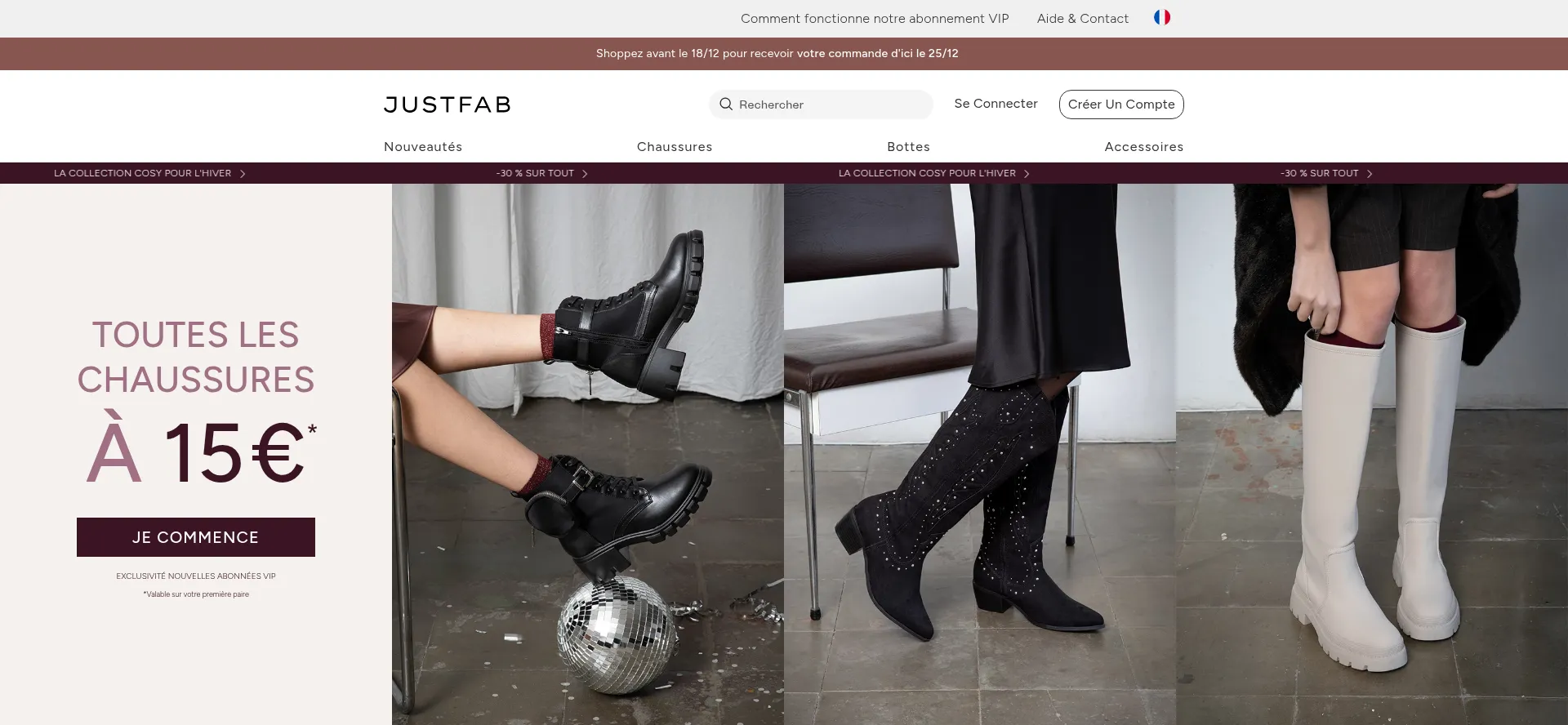 Website screenshot of Justfab.fr