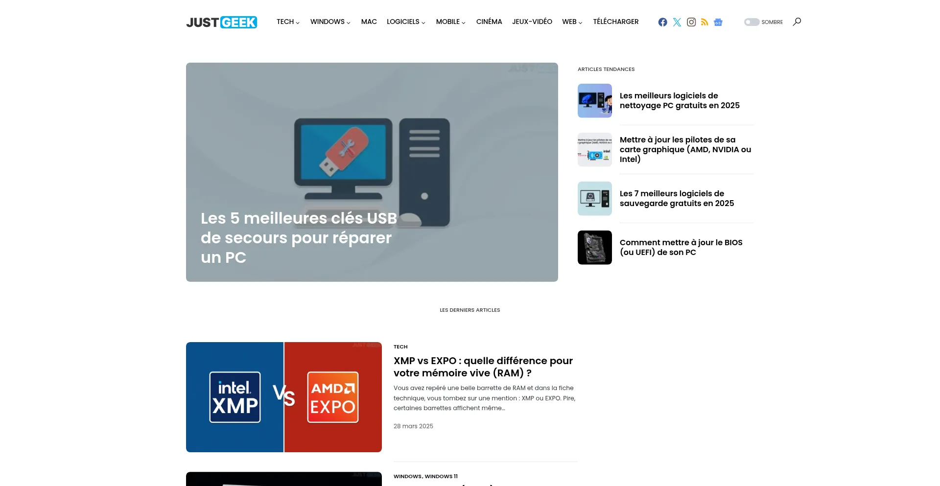 Website screenshot of Justgeek.fr
