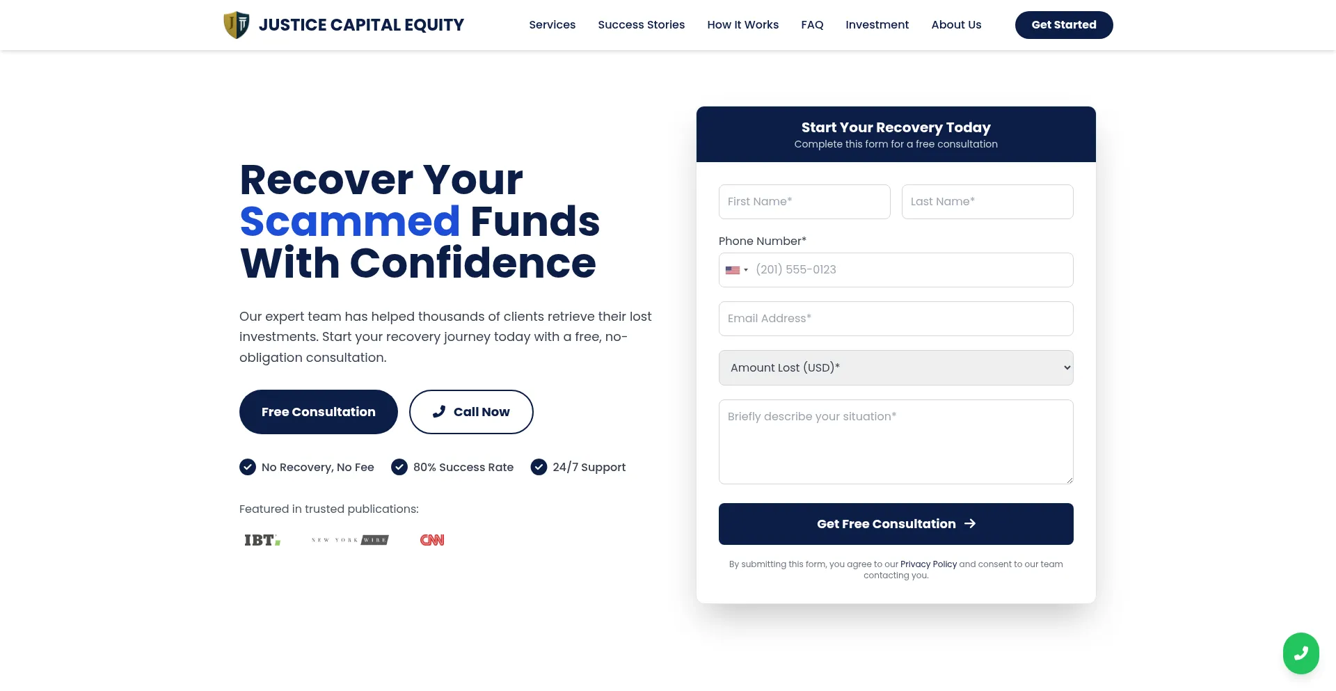 Website screenshot of Justicecapitalequity.com