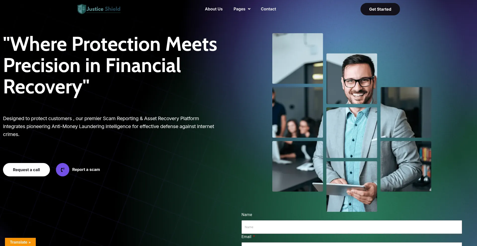 Website screenshot of Justiceshield.pro