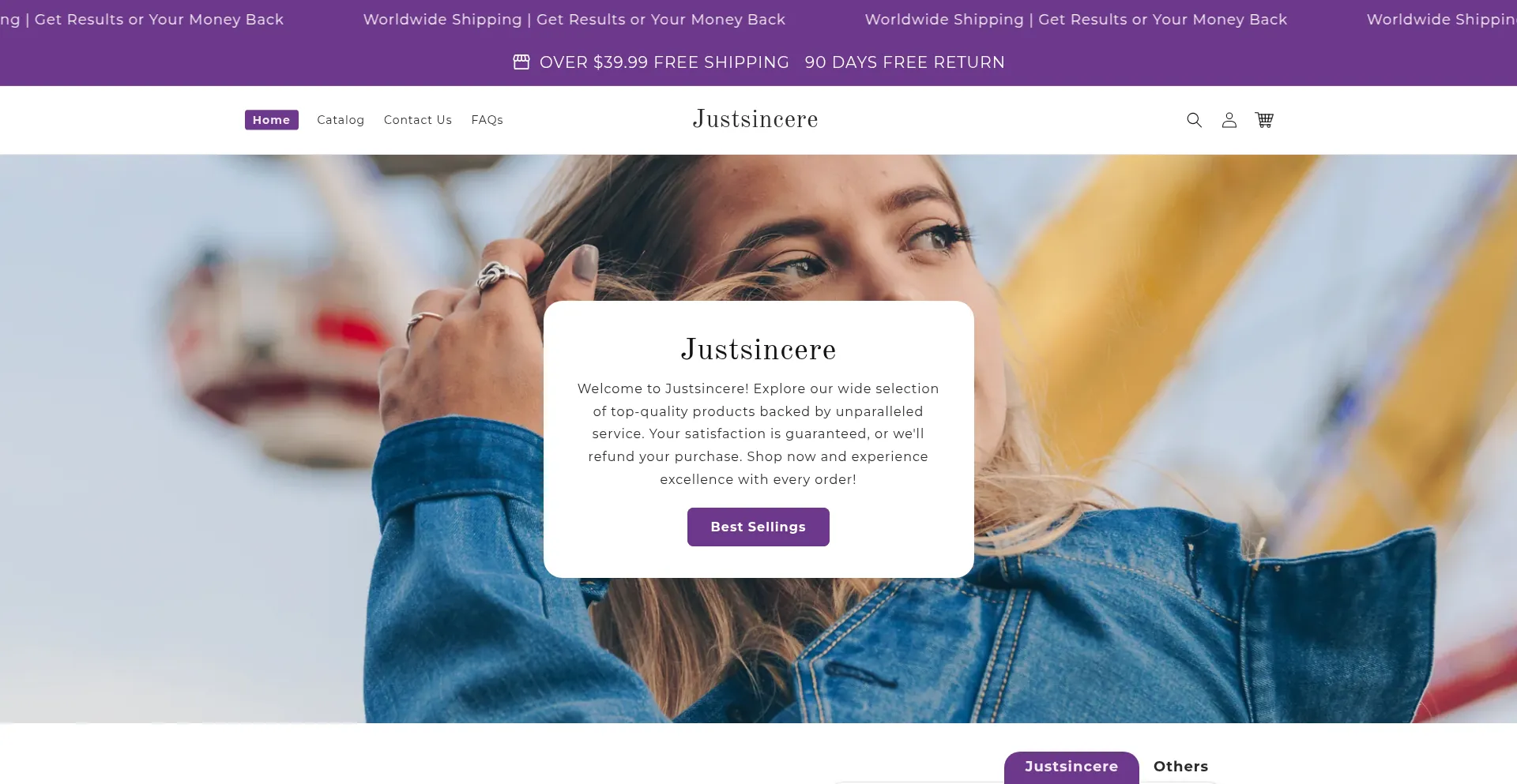 Website screenshot of Justsincere.com