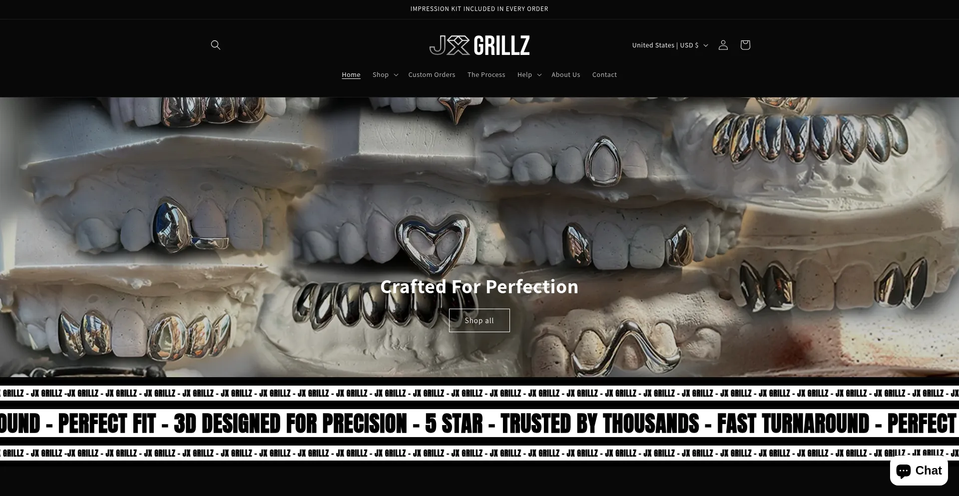 Website screenshot of Jxgrillz.com
