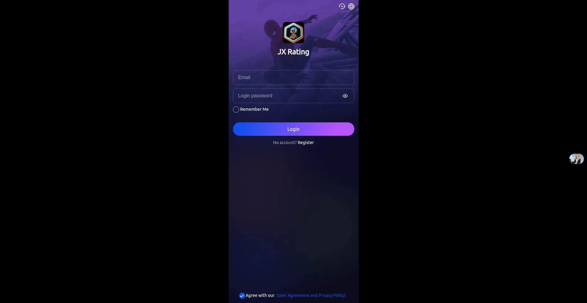 Website screenshot of Jxrating.com