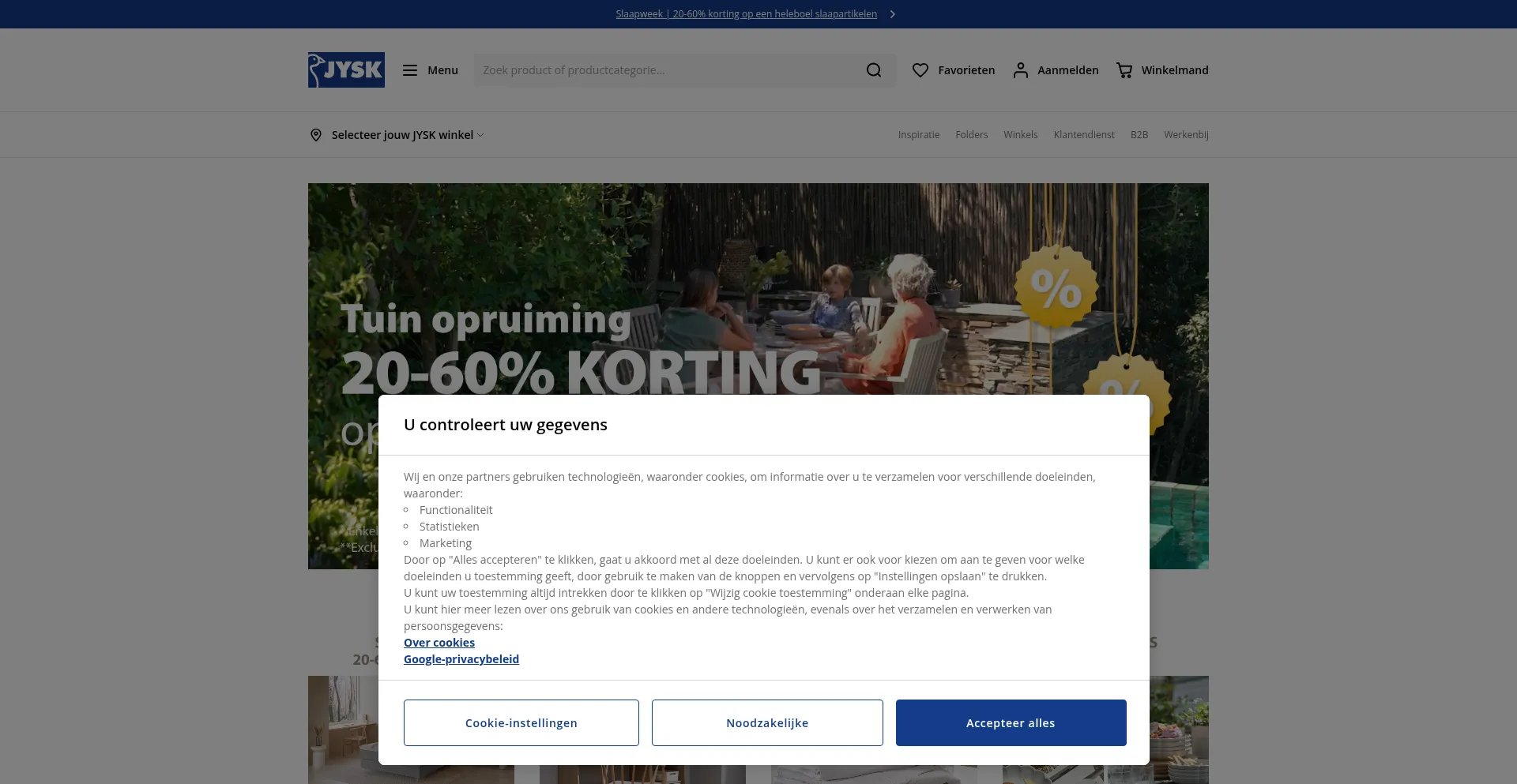 Website screenshot of Jysk.be