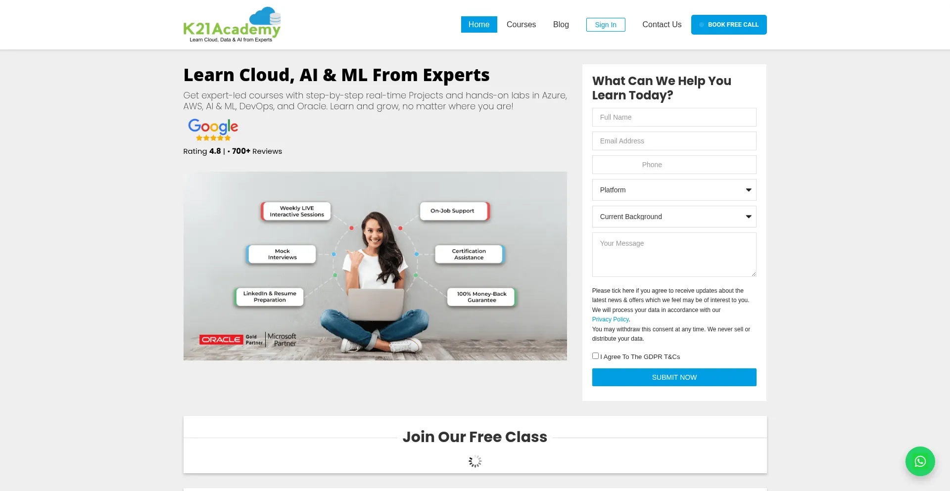 Website screenshot of K21academy.com