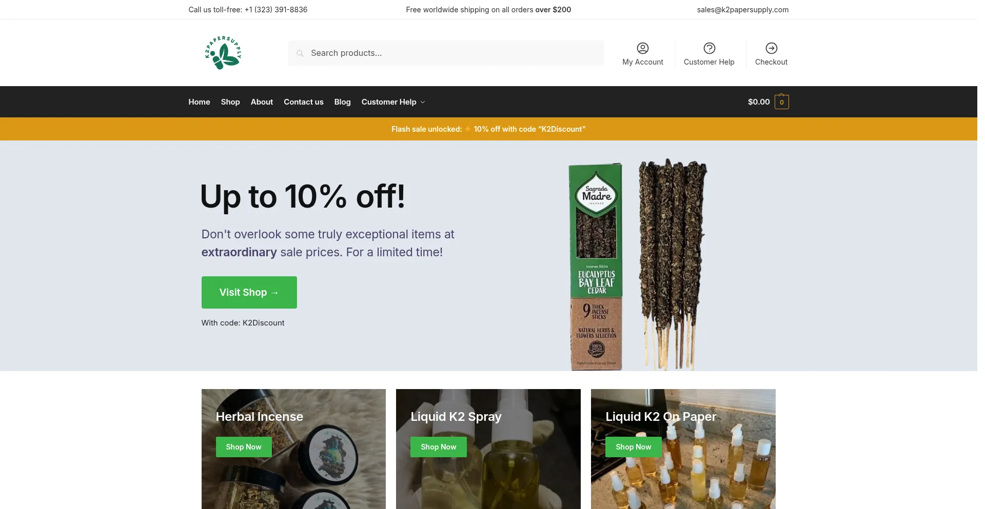 Website screenshot of K2papersupply.com